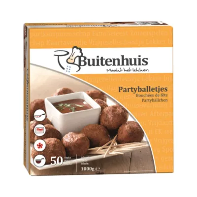 Buitenhuis gehaktballetjes pittig doos voorkant