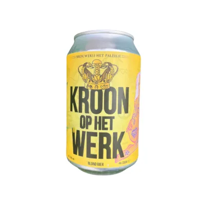 Blik bier geel staand voorkant
