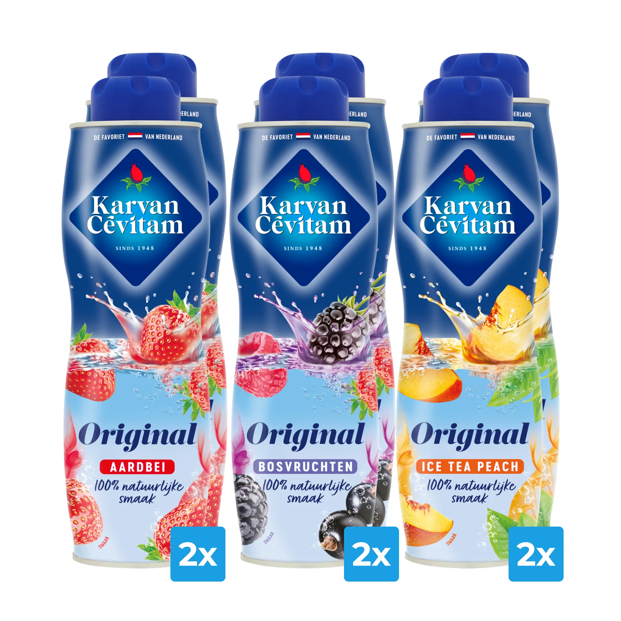 Karvan Cevitam Combi verpakking Aardbei, Bosvruchten en Ice tea Perzik (6x 600ml)