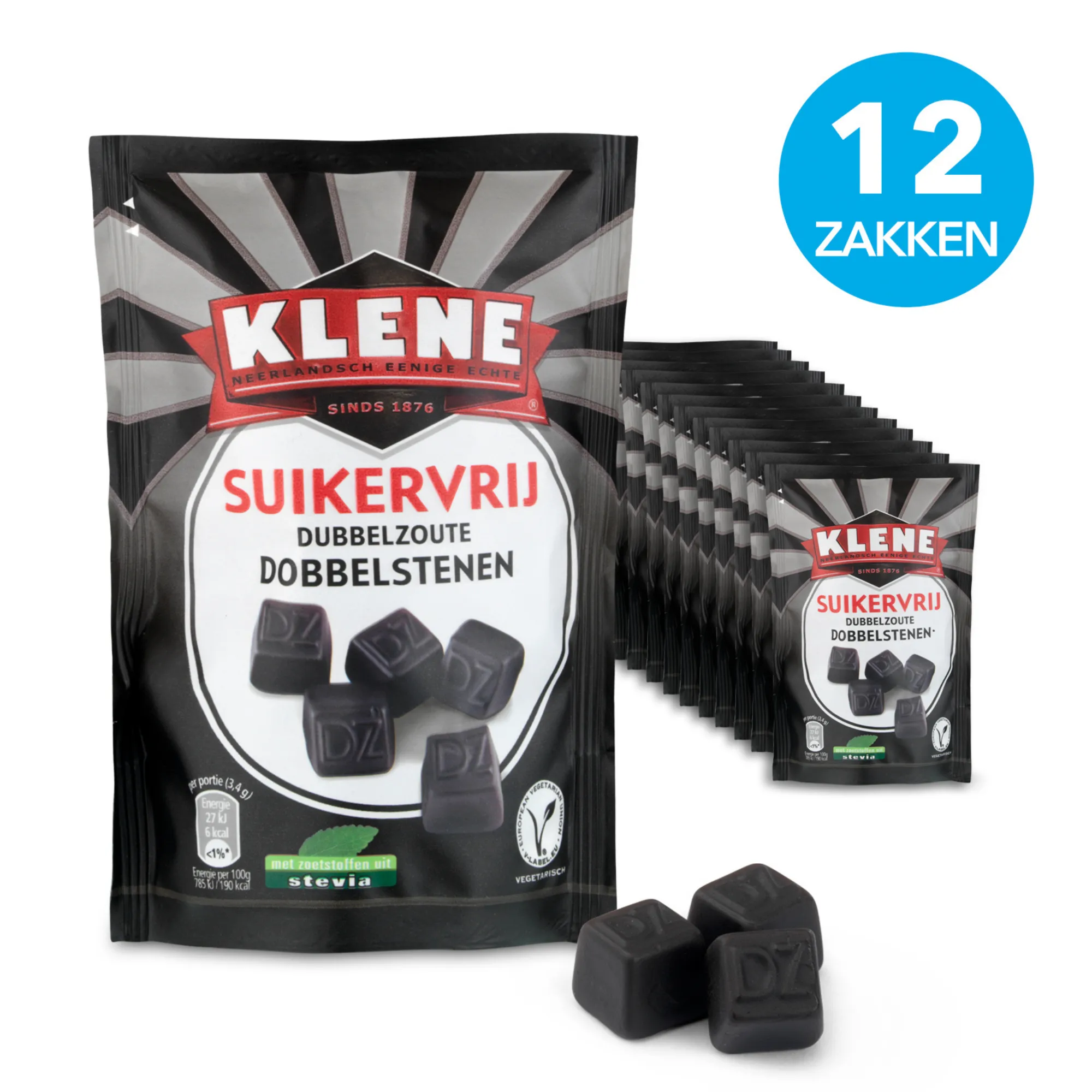 Klene Suikervrij Dubbelzoute Dobbelstenen Zakje (12x 110gr)