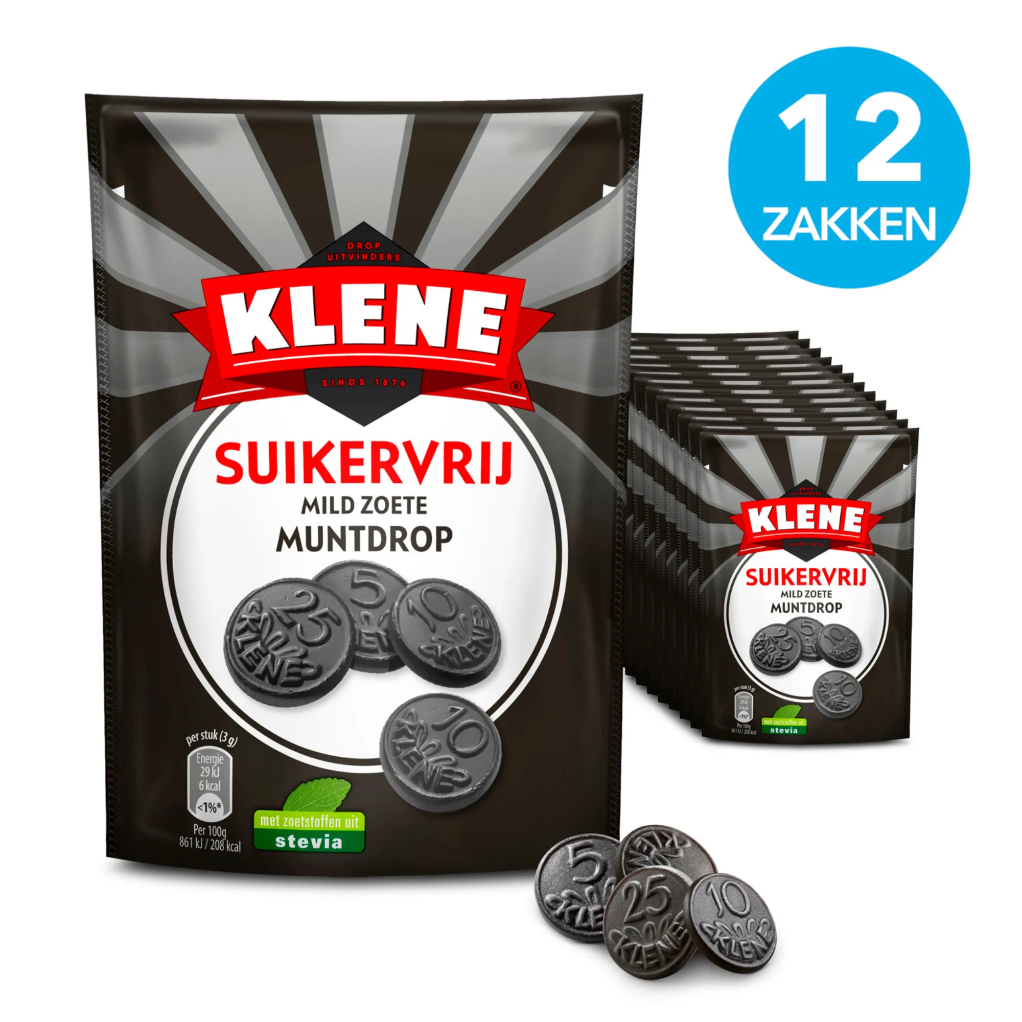 Klene Suikervrij Mild Zoete Muntdrop (12x 100gr)