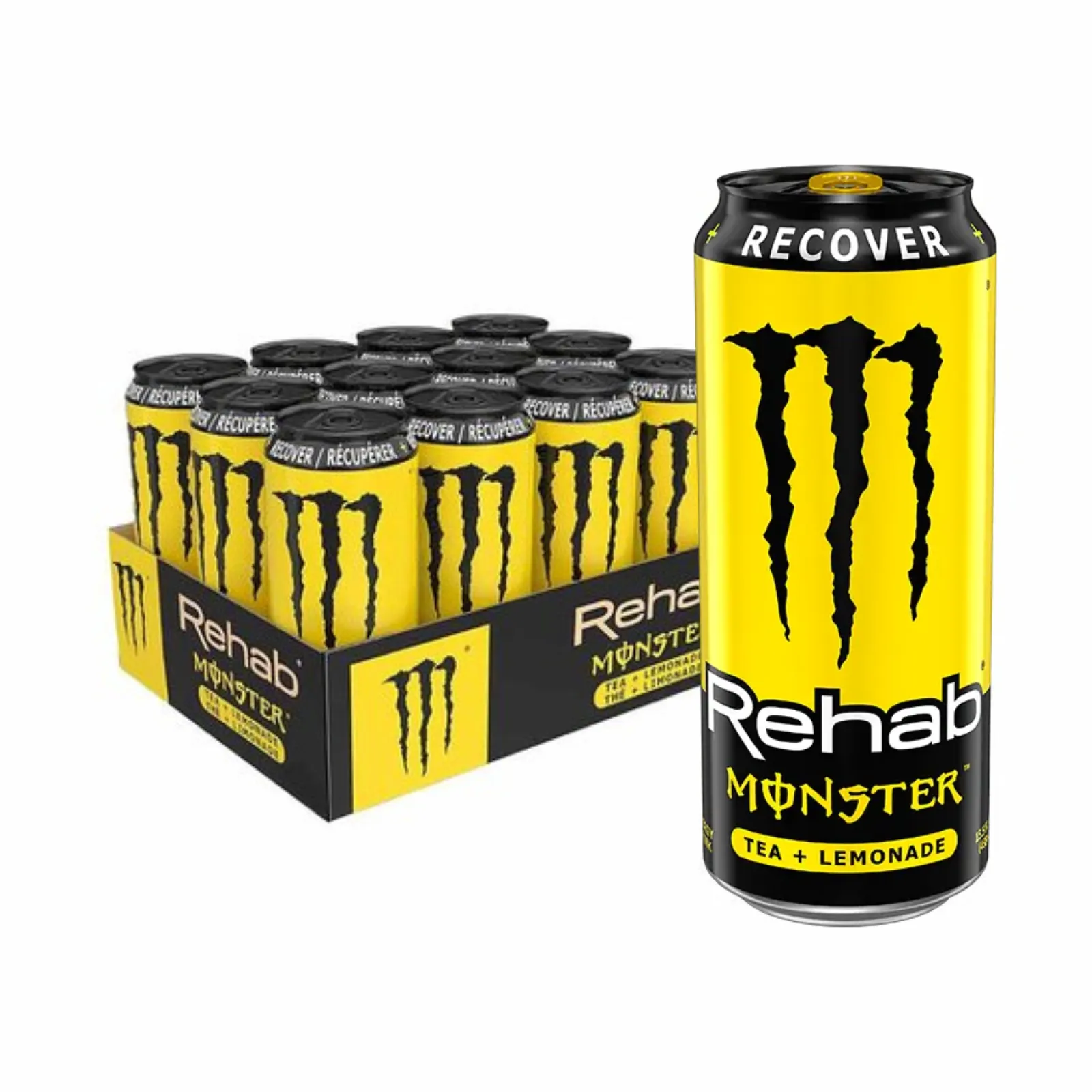 tray monster energy rehab geel blik zijaanzicht