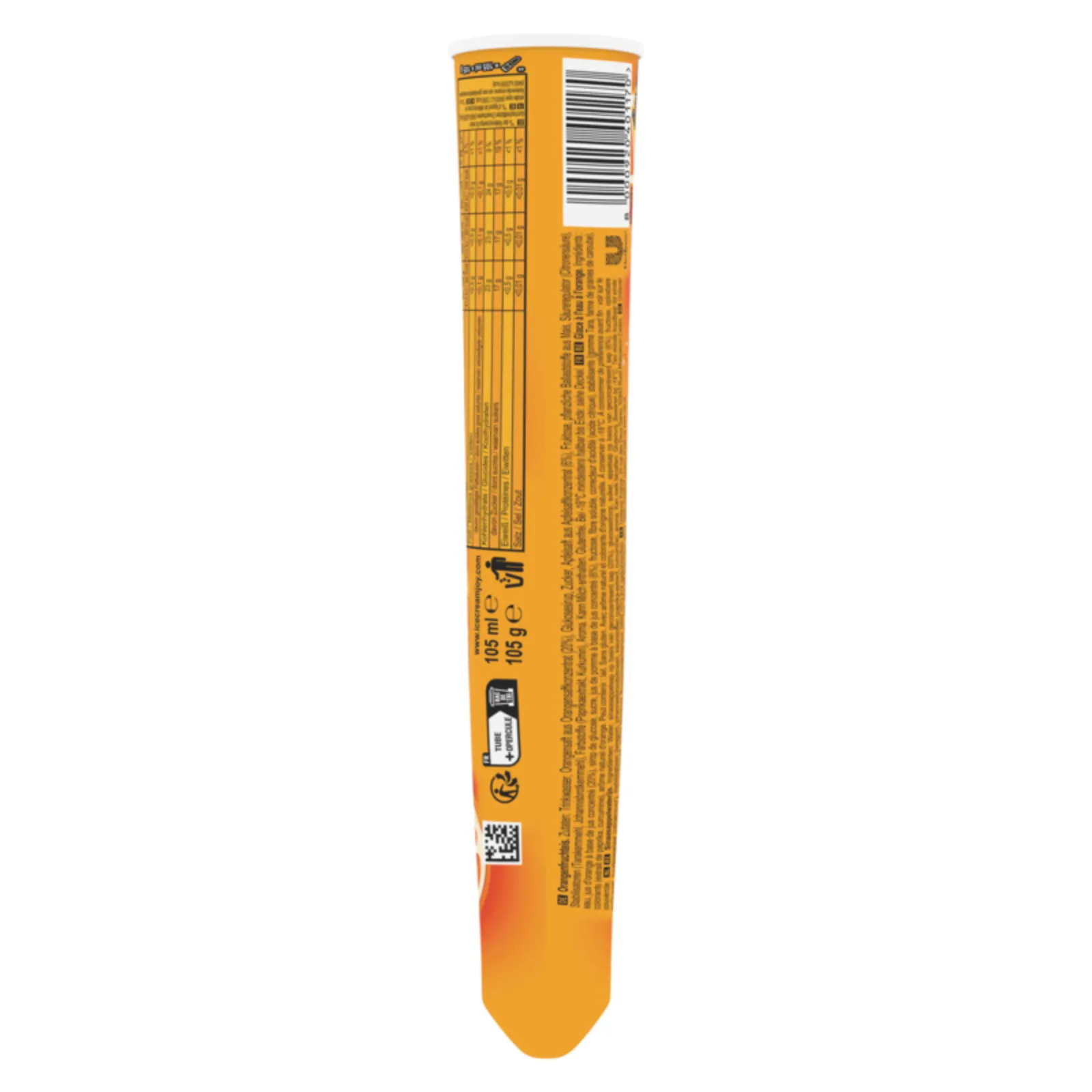 Calippo sinaasappel OLA oranje verpakking achterkant