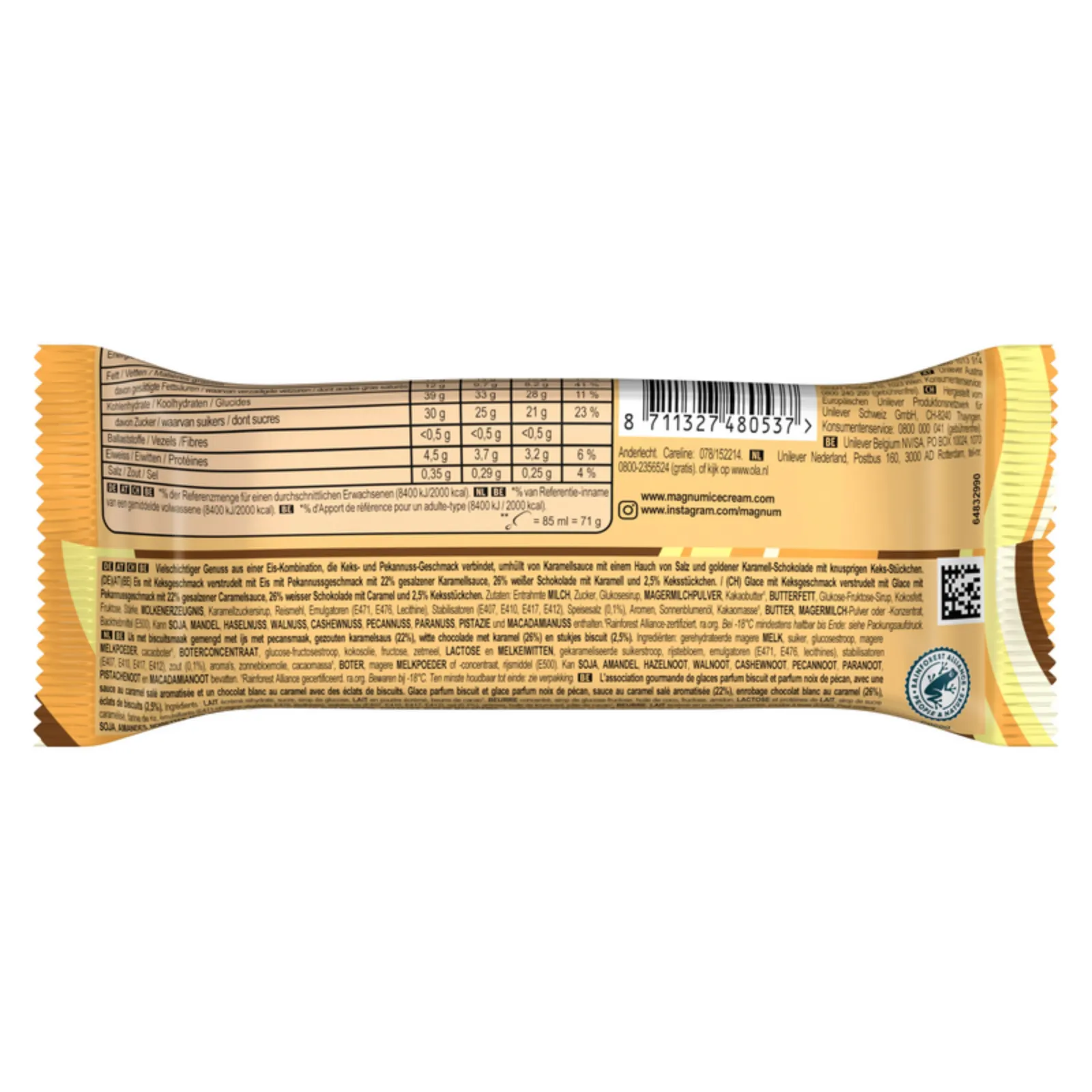 Ola Magnum caramel ijs verpakking achterkant