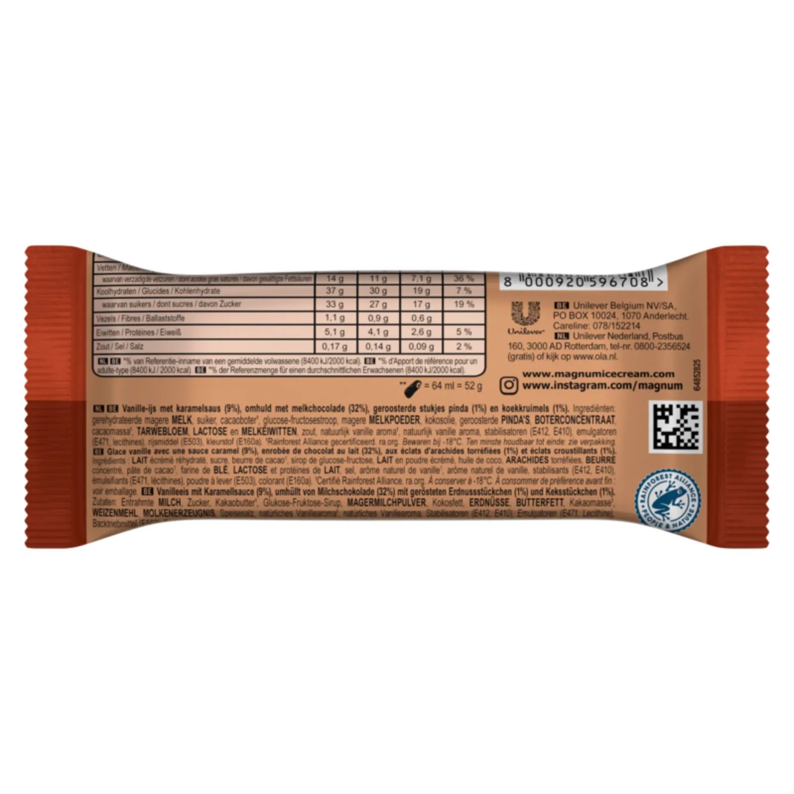 OLA Magnum nuts bar caramel verpakking achterkant