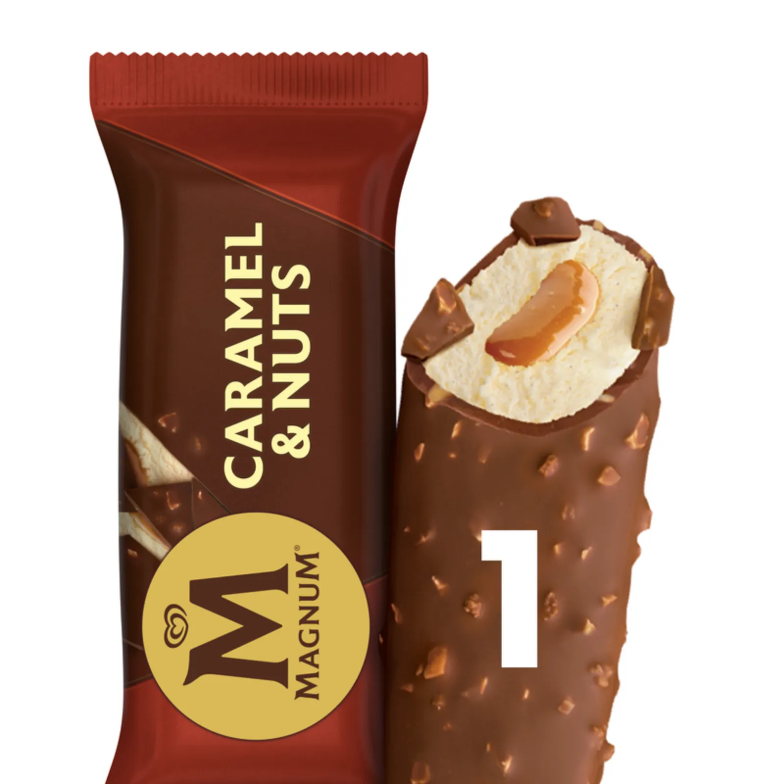 OLA Magnum nuts bar caramel + verpakking voorkant