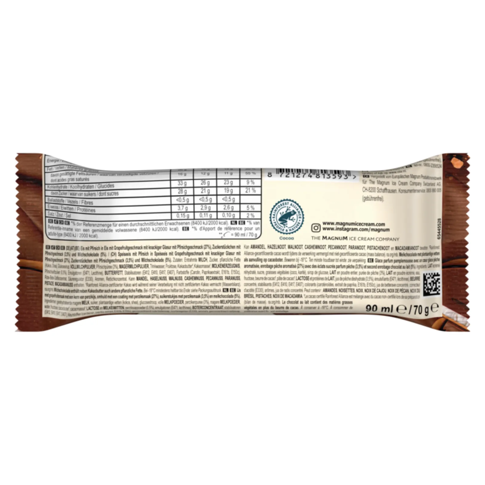 Magnum peach OLA verpakking achterkant