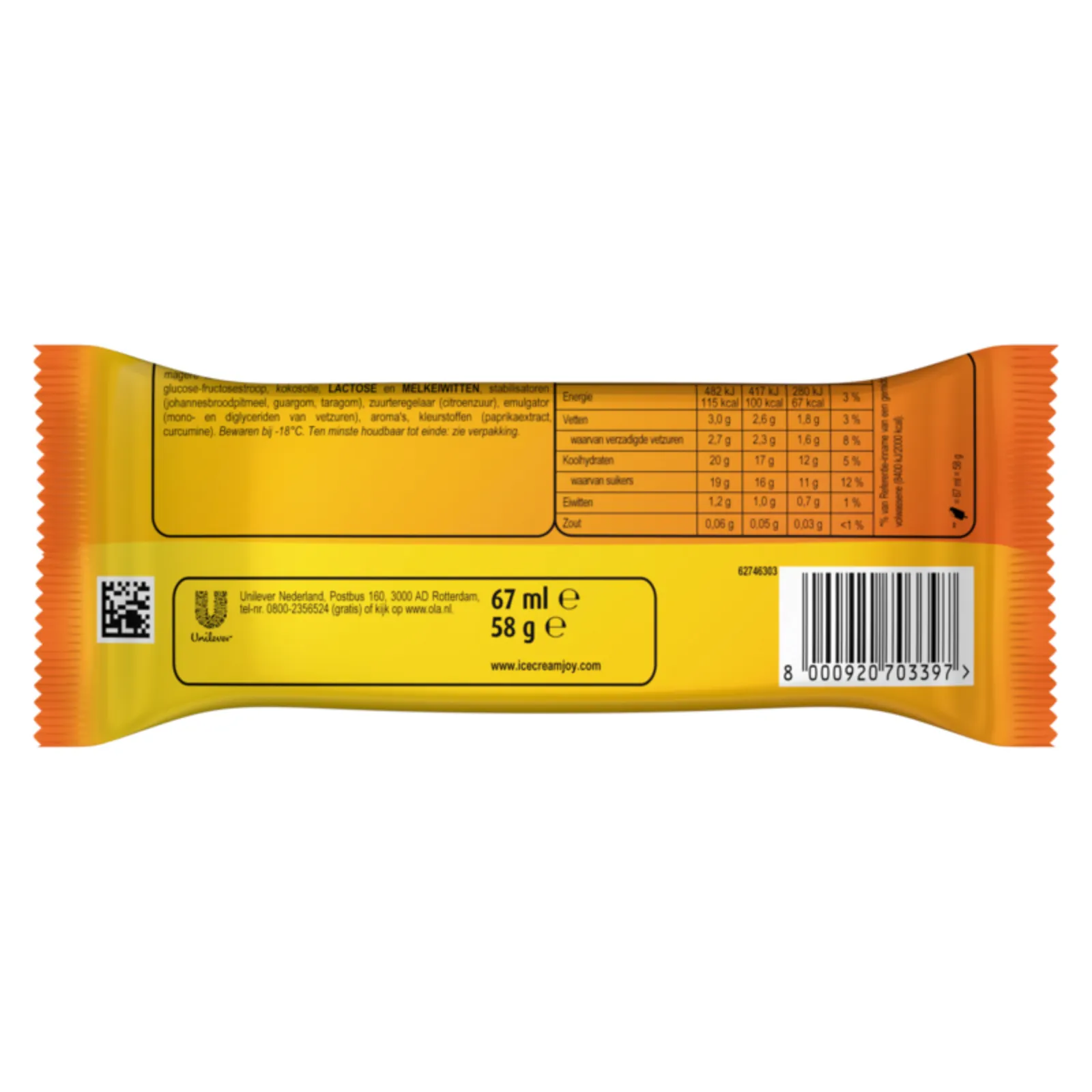 OLA split orange verpakking achterkant