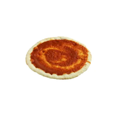 Pizza met tomatensaus liggend
