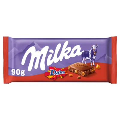 Milka Daim chocolade reep voorkant