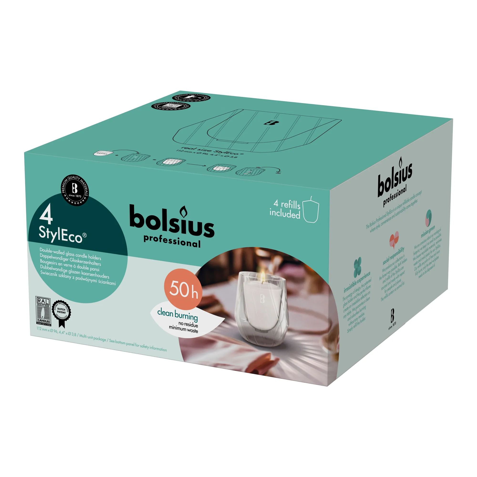 Bolsius Styleco Houder Transparant Ø96x111 mm (2x 4 stuks)