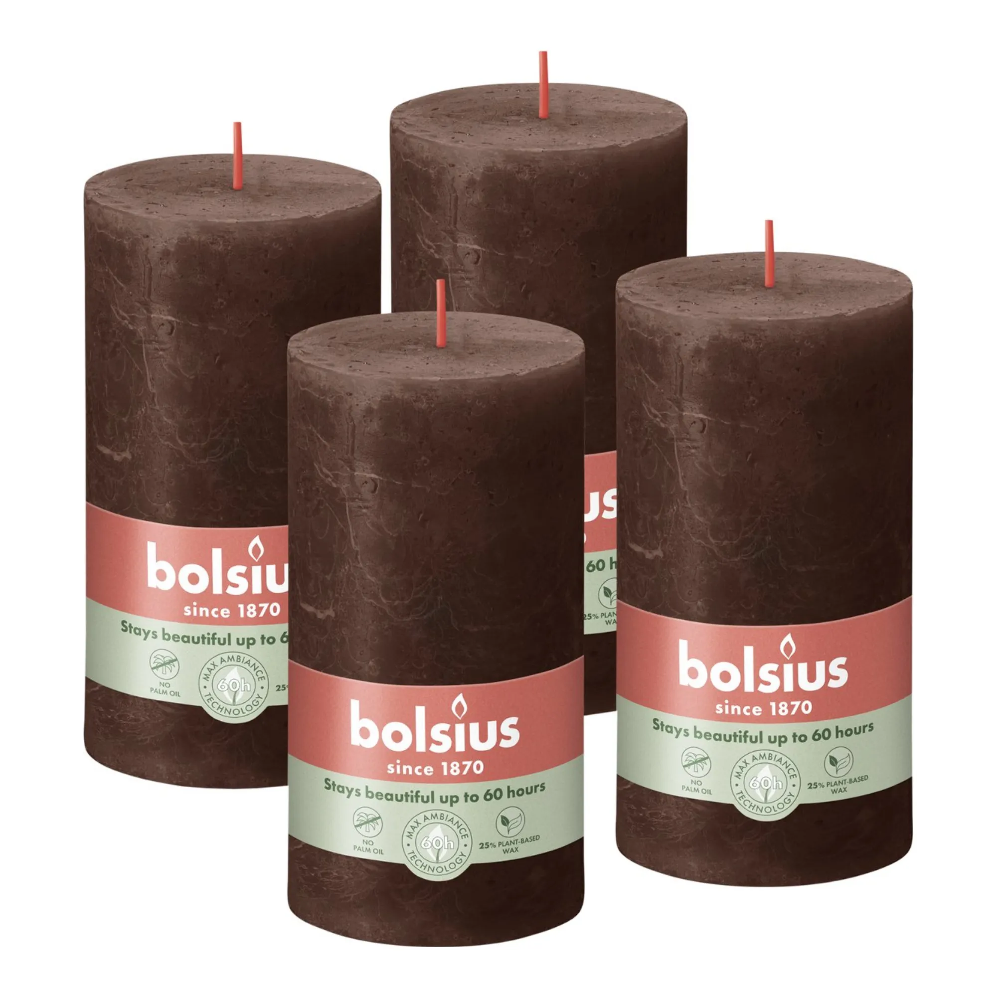Bolsius Rustiek Stompkaars Chocolate Brown Ø68x130 mm 60 uur (4 stuks) - Afbeelding 2