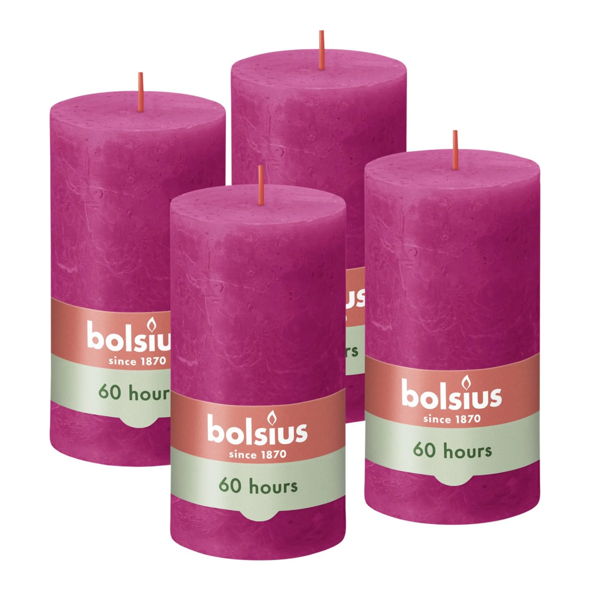 Bolsius Rustiek Stompkaars Fuchsia Ø68x130 mm 60 uur (4 stuks)
