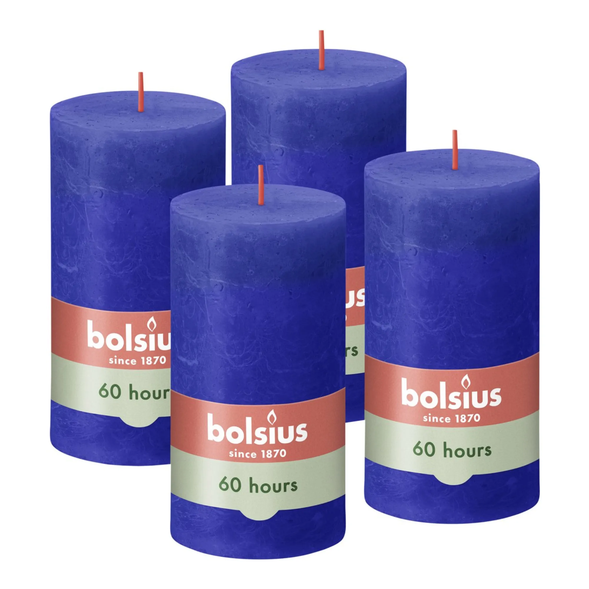 Bolsius Rustiek Stompkaars Majorelle Blue Ø68×130 mm 60 uur (4 stuks)