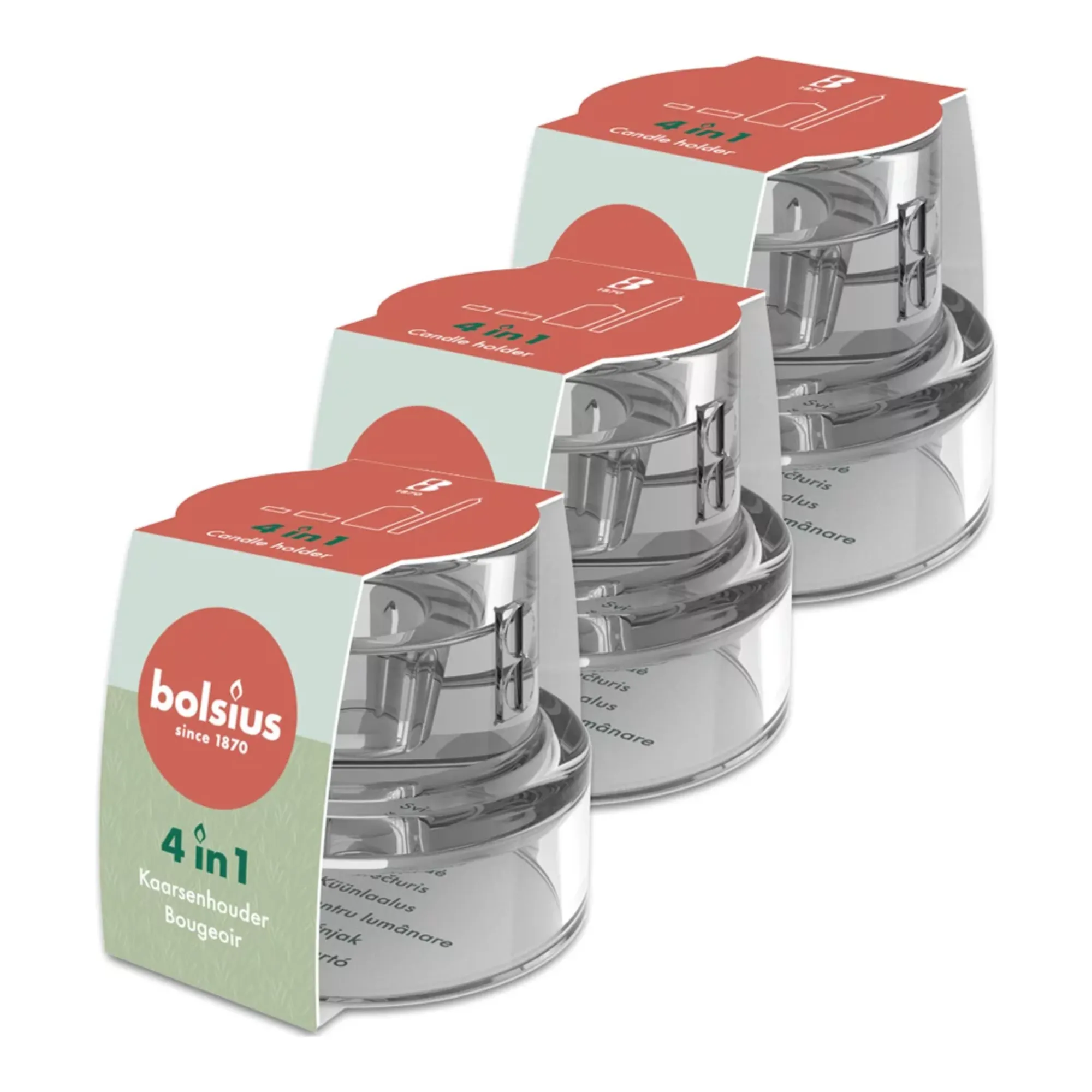 Bolsius 4 in 1 Glazen Kaarsenhouder Rond Ø58x40 mm (3 stuks)