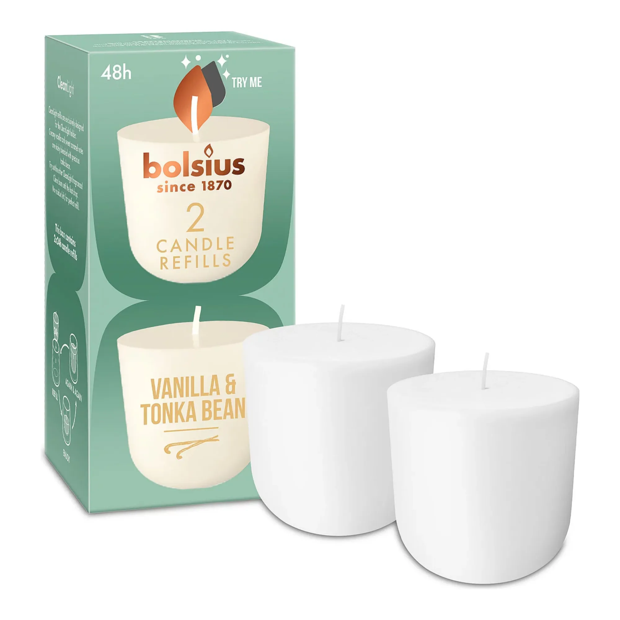 Bolsius CleanLight 2-Pack Vanilla & Tonka Bean Ø57x116 mm (6x 2 stuks)