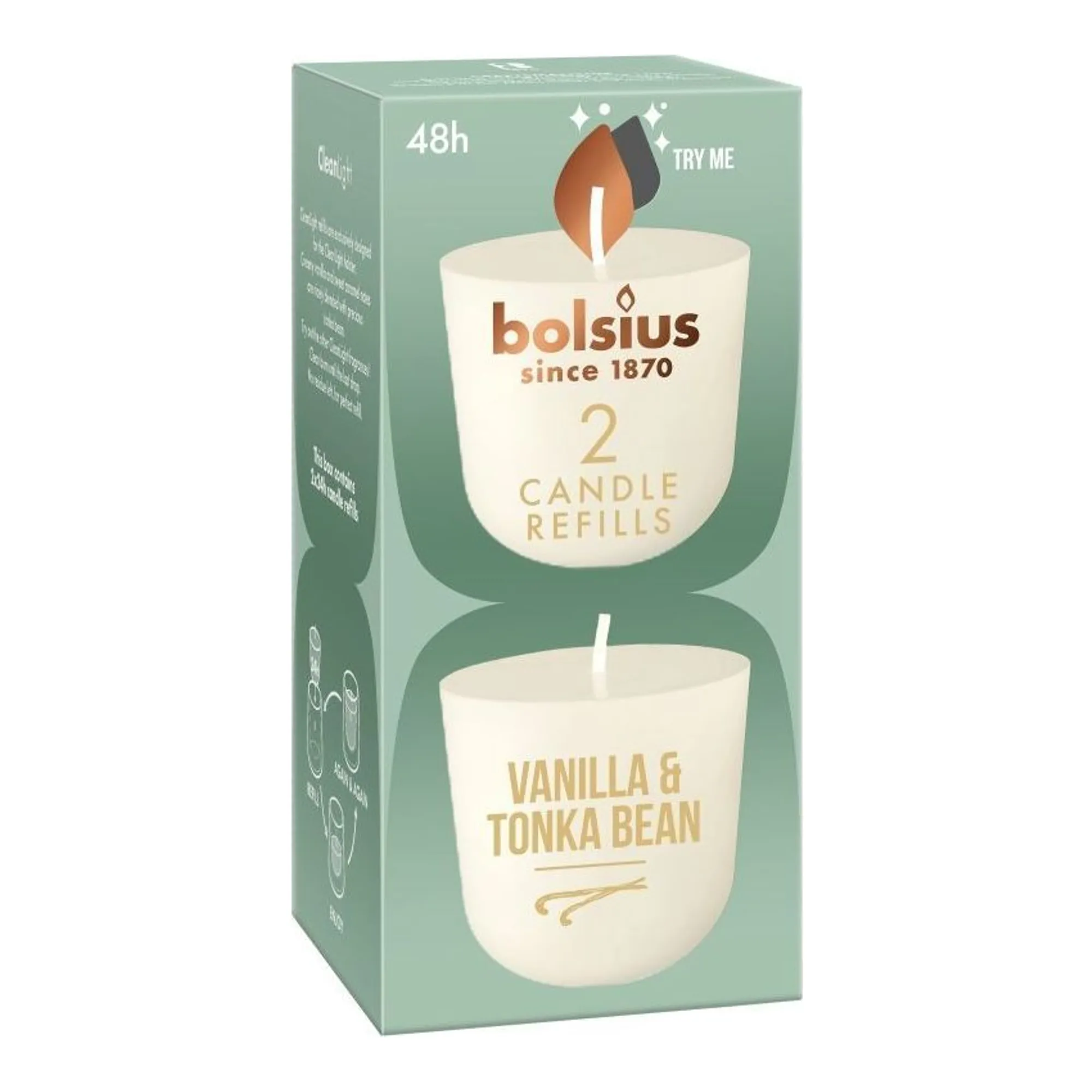 Bolsius CleanLight 2-Pack Vanilla & Tonka Bean Ø57x116 mm (6x 2 stuks)