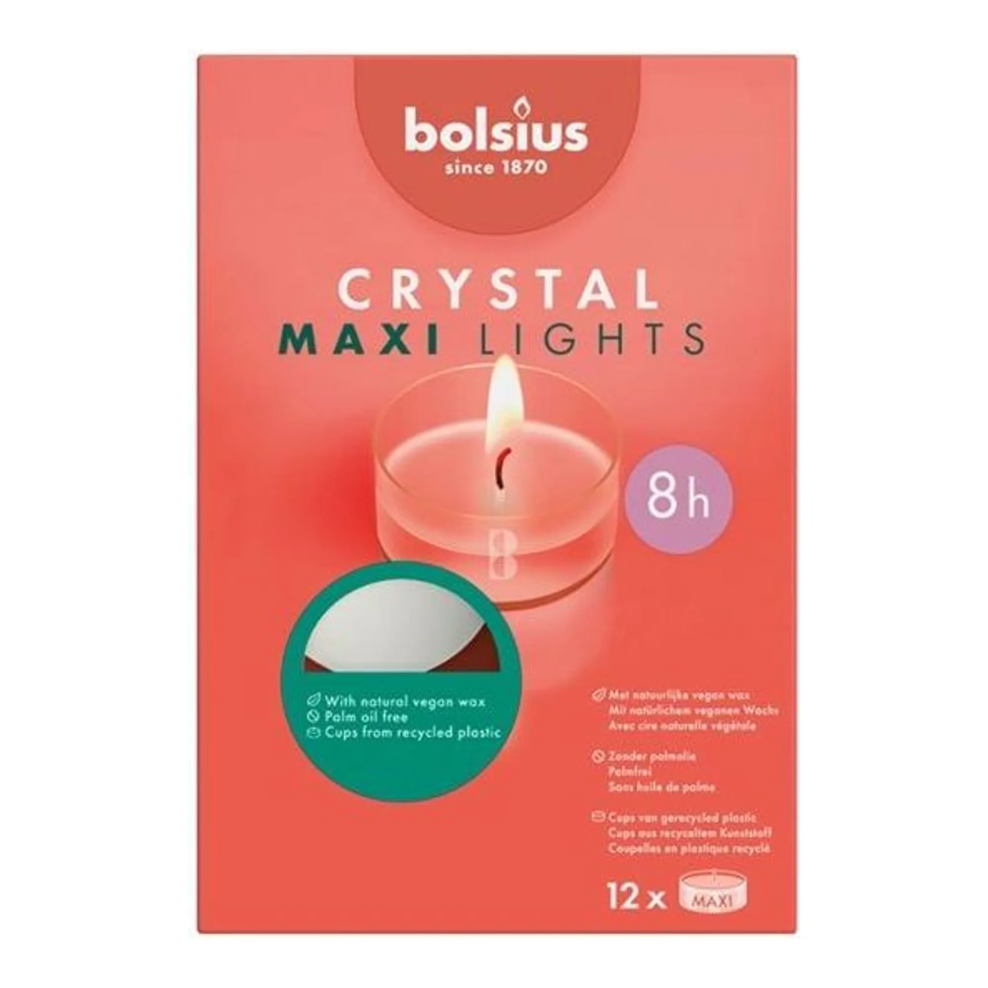 Bolsius Clear Cup Maxilichten Ø59x25 mm 8 uur (6x 12 stuks)