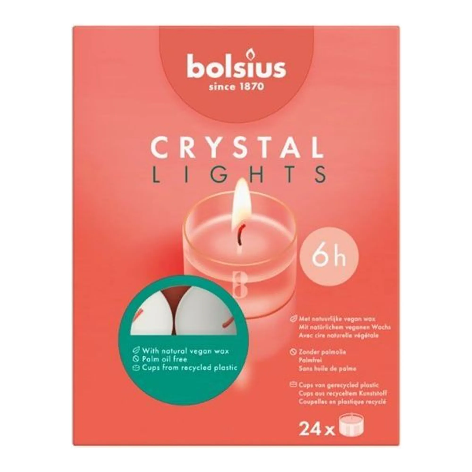 Bolsius Clear Cup Theelichten Ø39x19 mm 6 uur (6x 24 stuks)