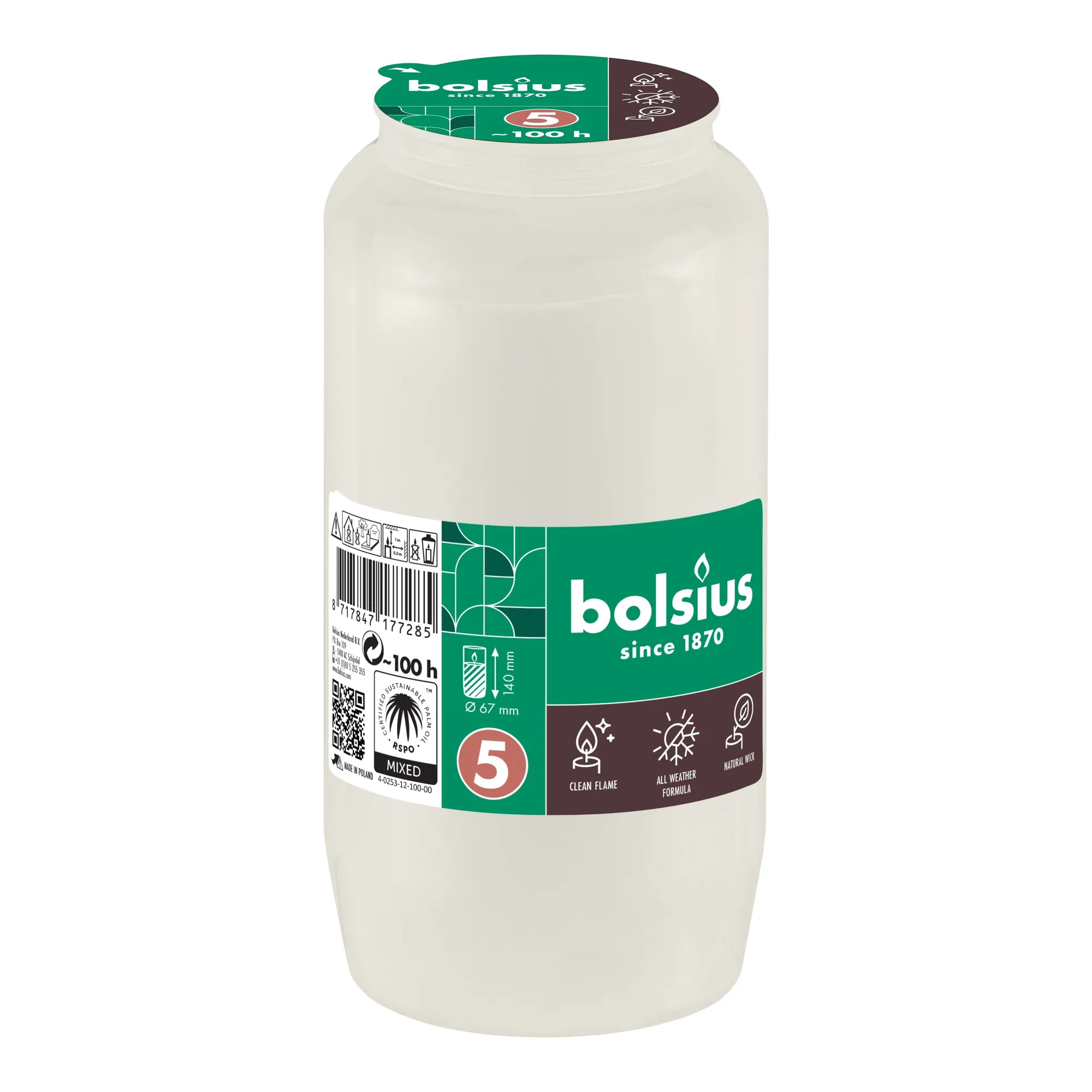 Bolsius Compolight Graflichten Nr 5 Wit Ø67x141 mm 100 uur (24 stuks)