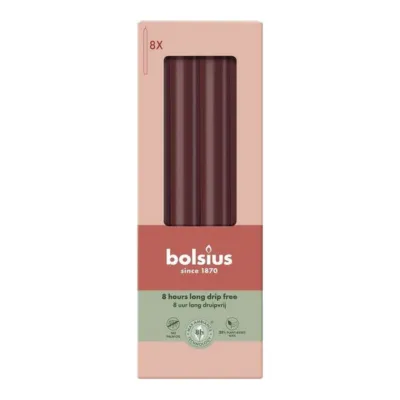 Bolsius Dinerkaars Rustiek Ø270/23 Fluweel Rood (8x 8 stuks)
