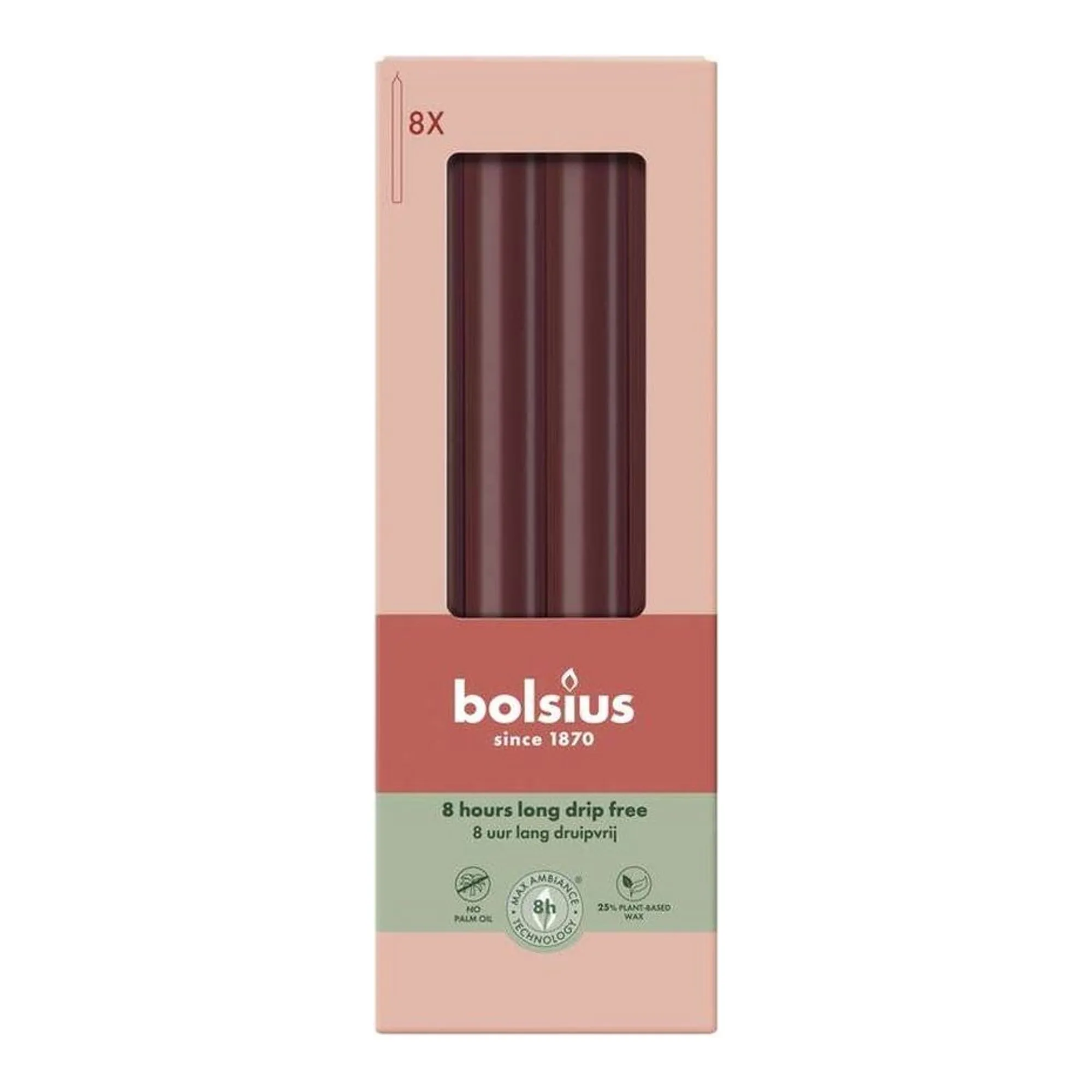 Bolsius Dinerkaars Rustiek Ø270/23 Fluweel Rood (8x 8 stuks)