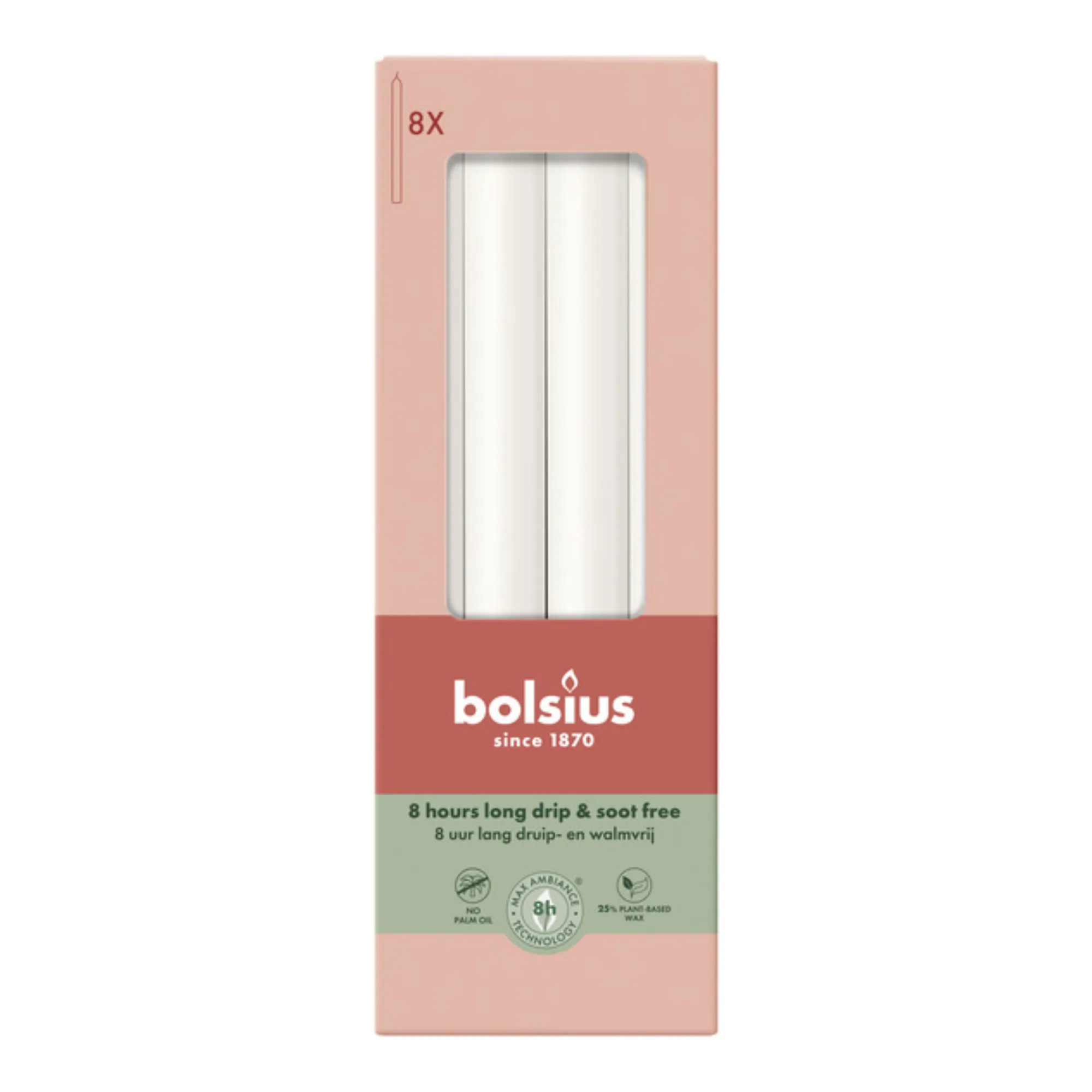 Bolsius Dinerkaarsen Cloudy White Ø20x230 mm 8 uur (4x 8 stuks)