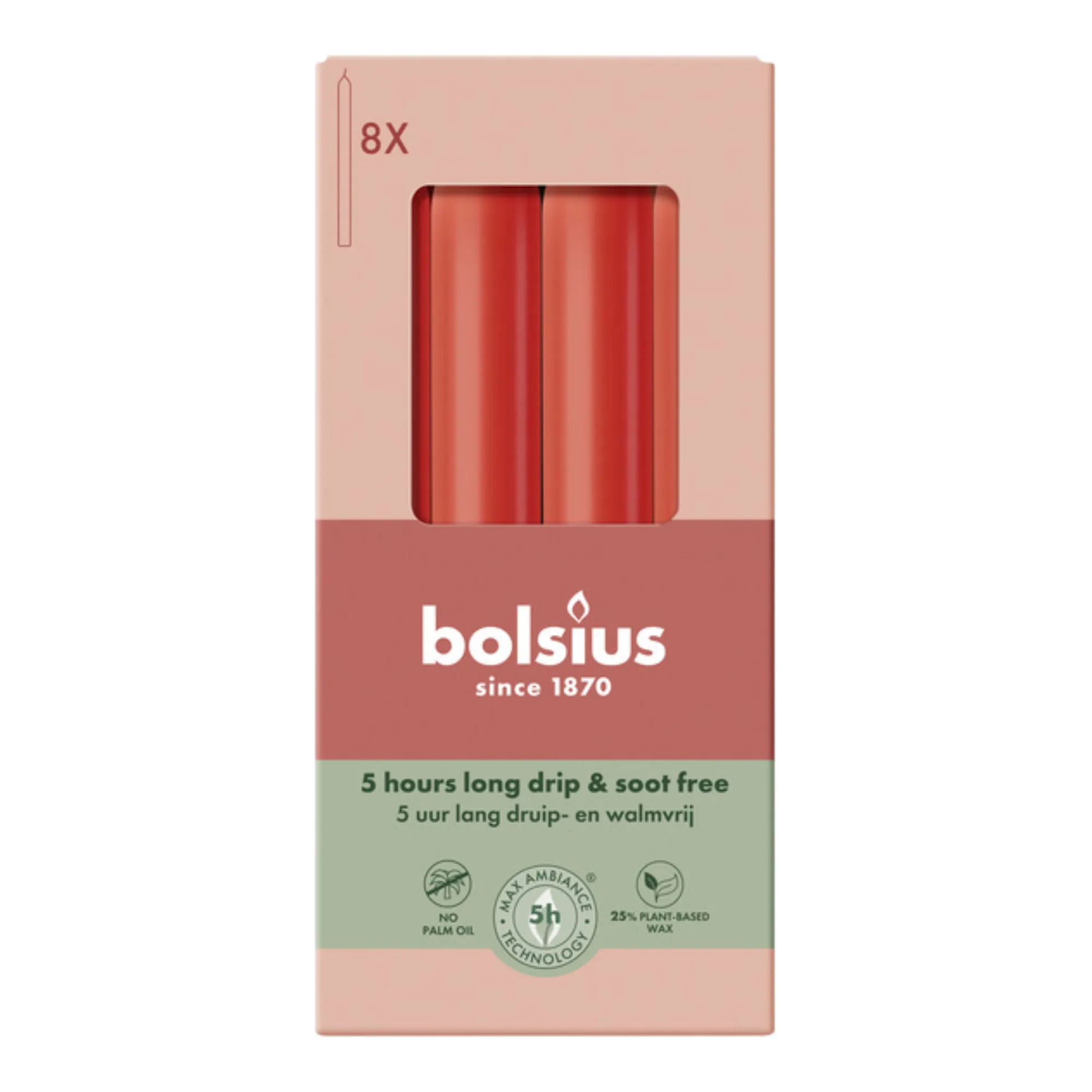 Bolsius Dinerkaarsen Delicate Red Ø20x170 mm 5 uur (4x 8 stuks)