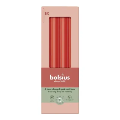Bolsius Dinerkaarsen Delicate Red Ø20x230 mm 8 uur (4x 8 stuks)