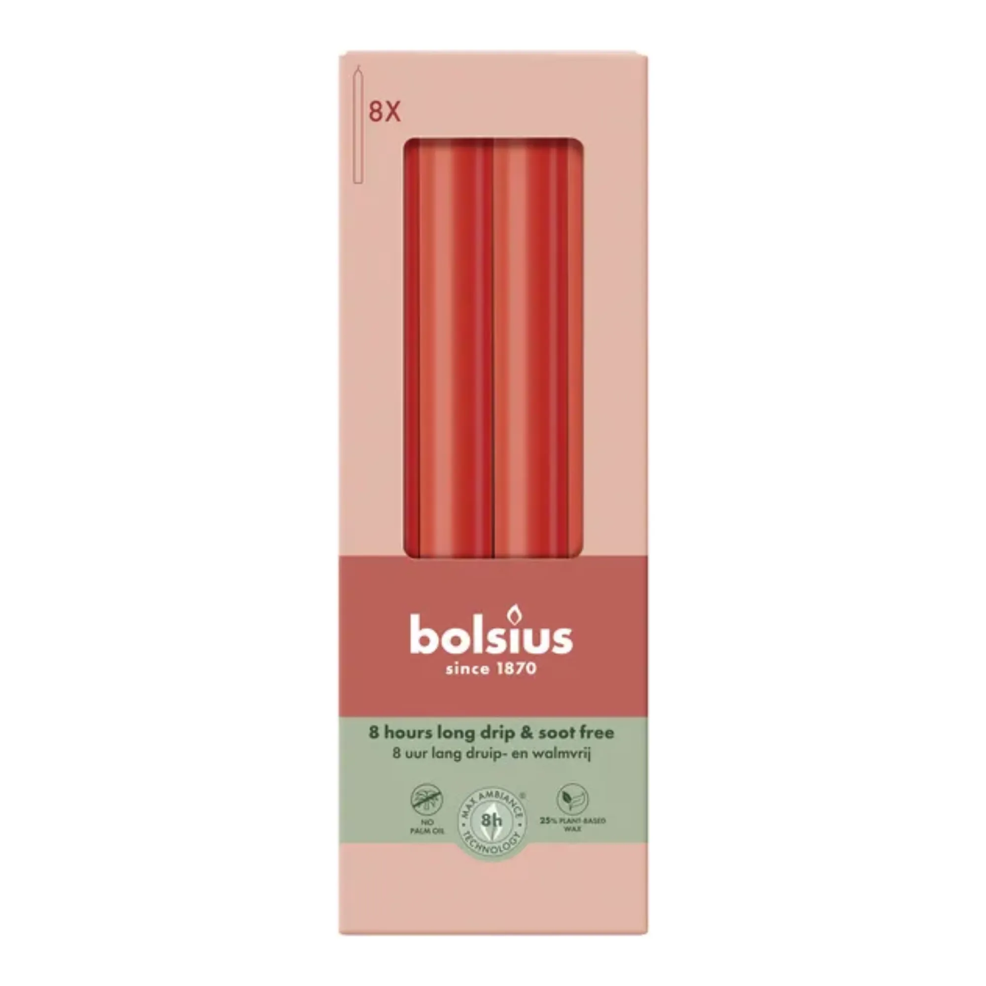 Bolsius Dinerkaarsen Delicate Red Ø20x230 mm 8 uur (4x 8 stuks)