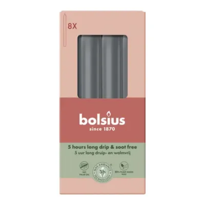 Bolsius Dinerkaarsen Stormy Grey Ø20x170 mm 5 uur (4x 8 stuks)