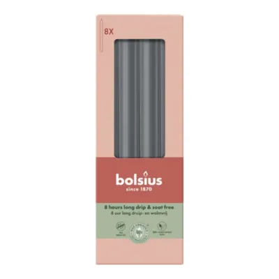 Bolsius Dinerkaarsen Stormy Grey Ø20x230 mm 8 uur (4x 8 stuks)