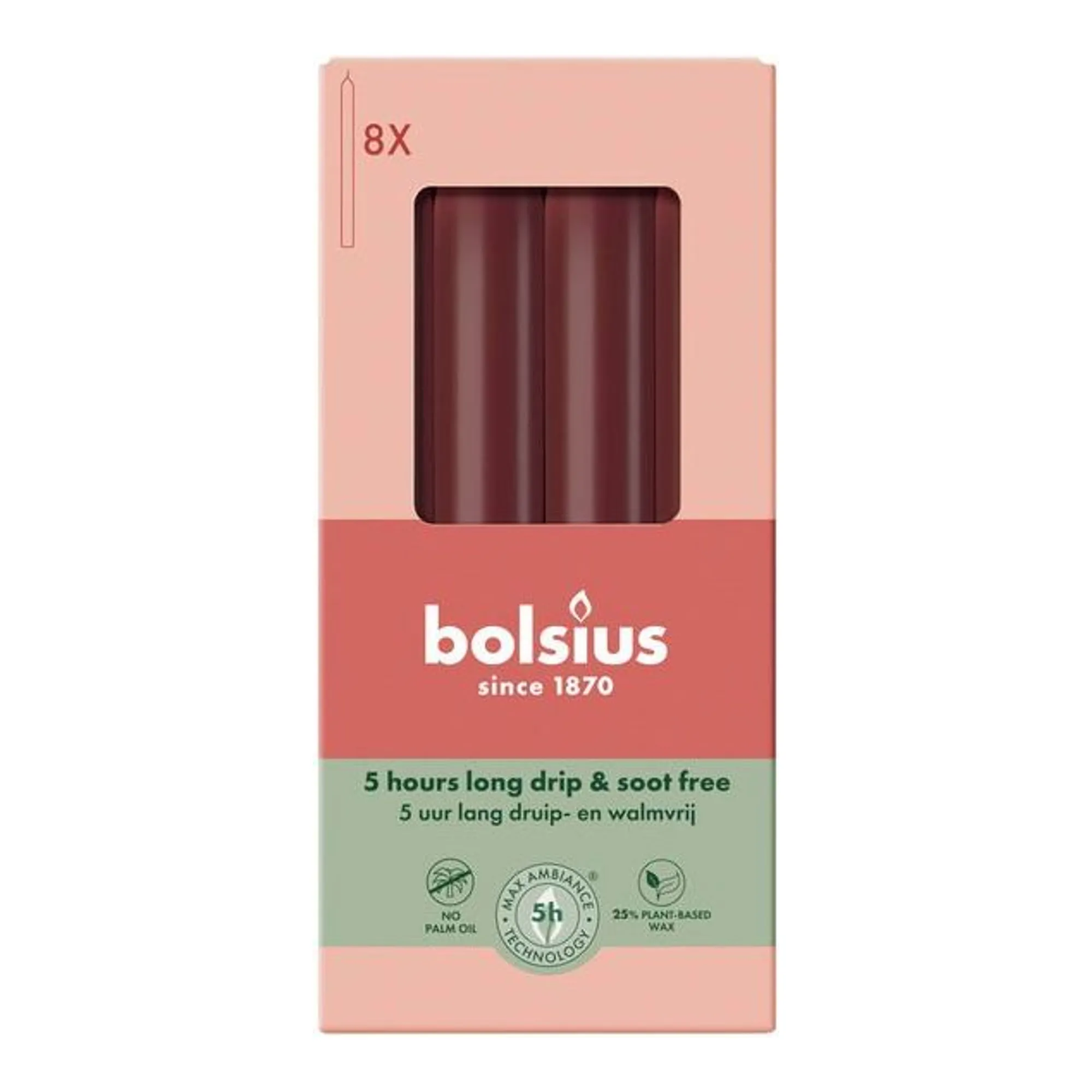 Bolsius Dinerkaarsen Velvet Red Ø20x170 mm 5 uur (4x 8 stuks)