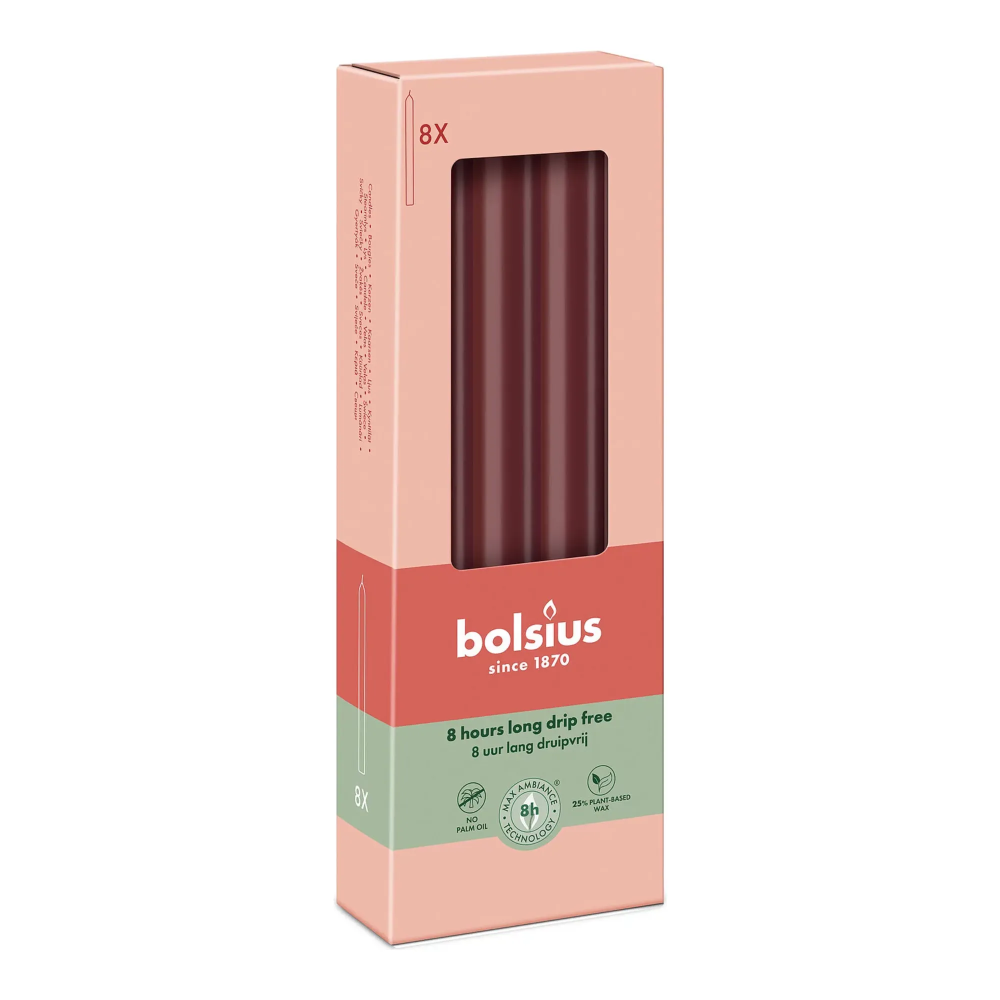Bolsius Dinerkaarsen Velvet Red Ø20x230 mm 8 uur (4x 8 stuks)