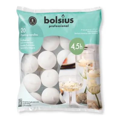 Bolsius Drijfkaarsen Wit Ø45x30 mm 4,5 uur (20 stuks)