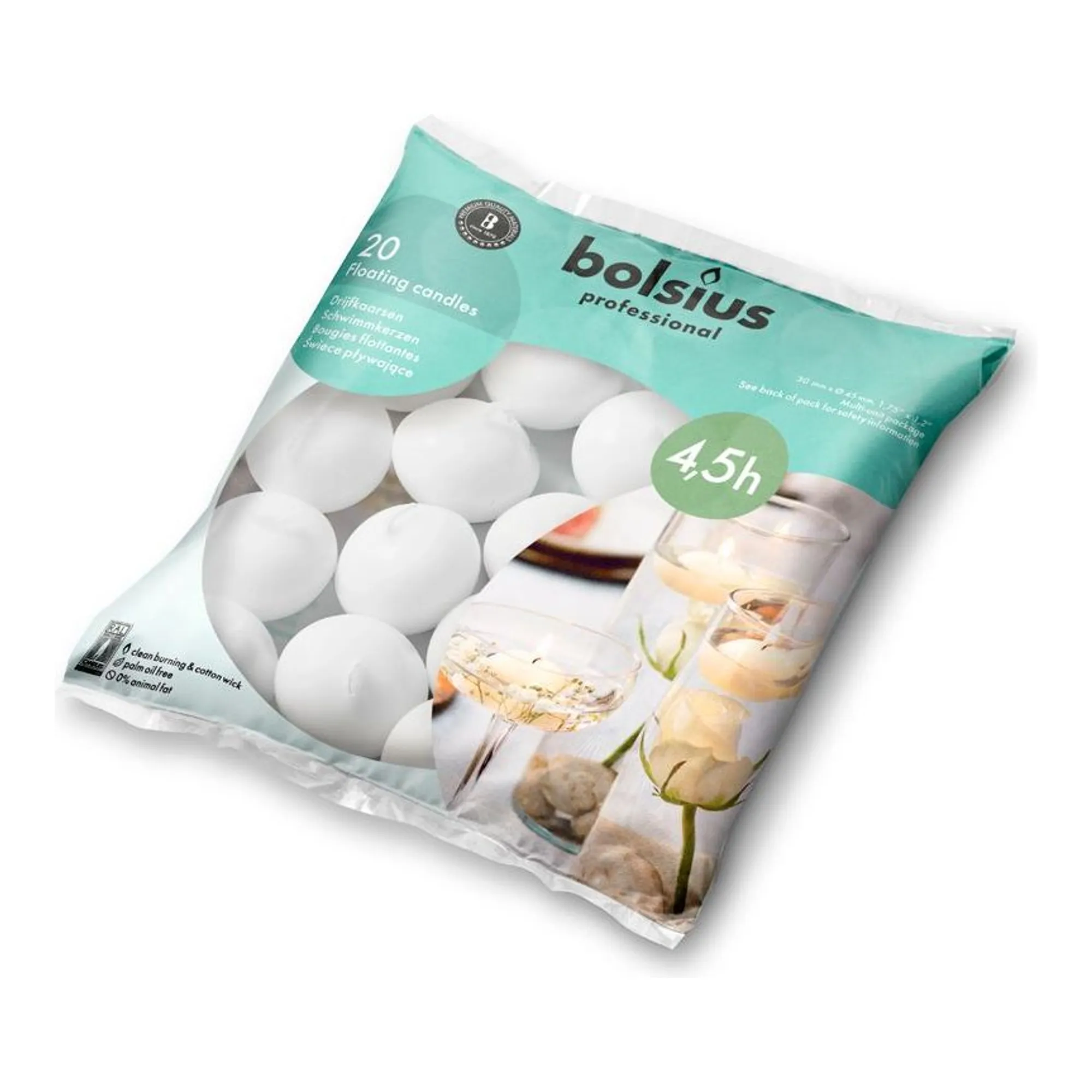 Bolsius Drijfkaarsen Wit Ø45x30 mm 4,5 uur (20 stuks)