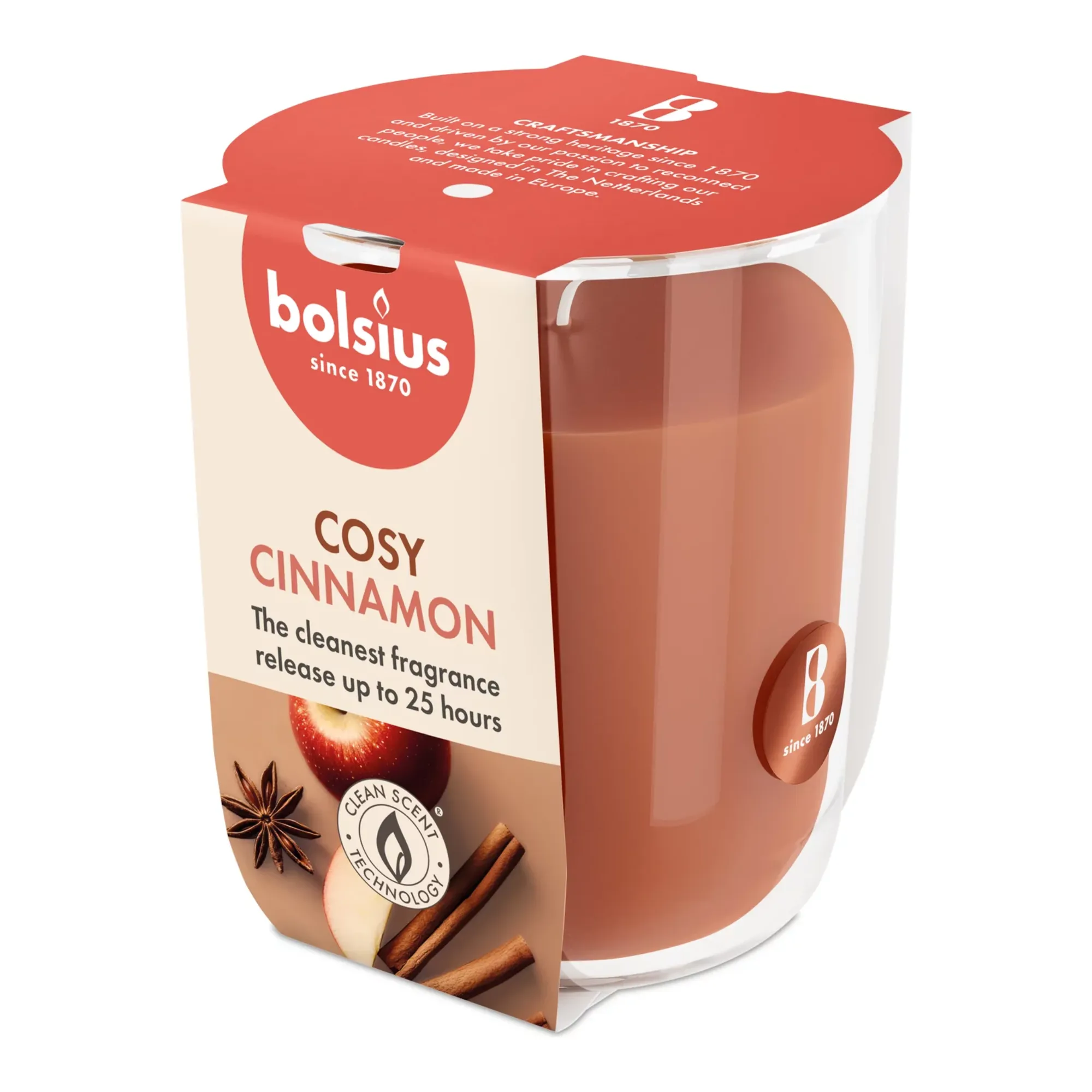 Bolsius Geurglas True Scents Apple Cinnamon Ø73x80 mm 25 uur (6 stuks)