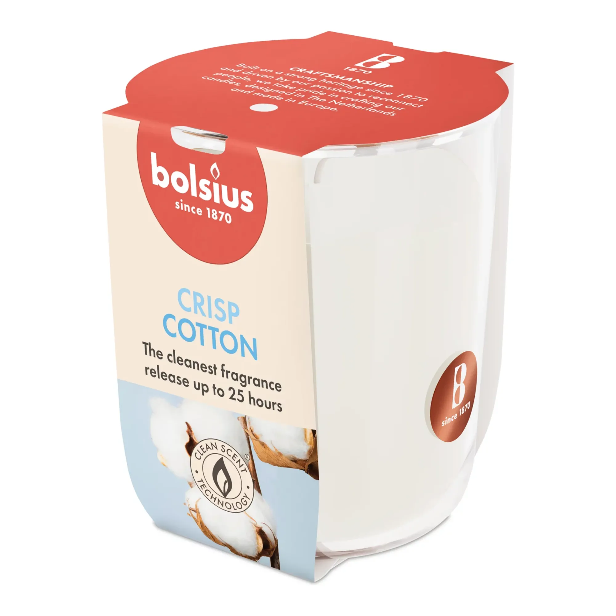 Bolsius Geurglas True Scents Fresh Cotton Ø73x80 mm 25 uur (6 stuks)