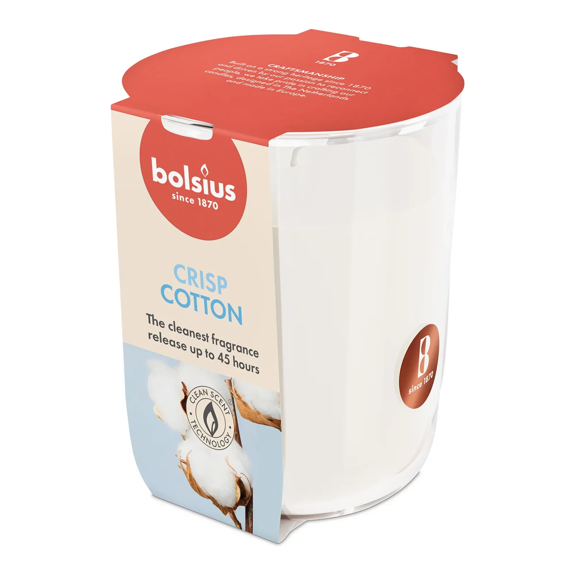 Bolsius Geurglas True Scents Fresh Cotton Ø85x97 mm 45 uur (4 stuks)