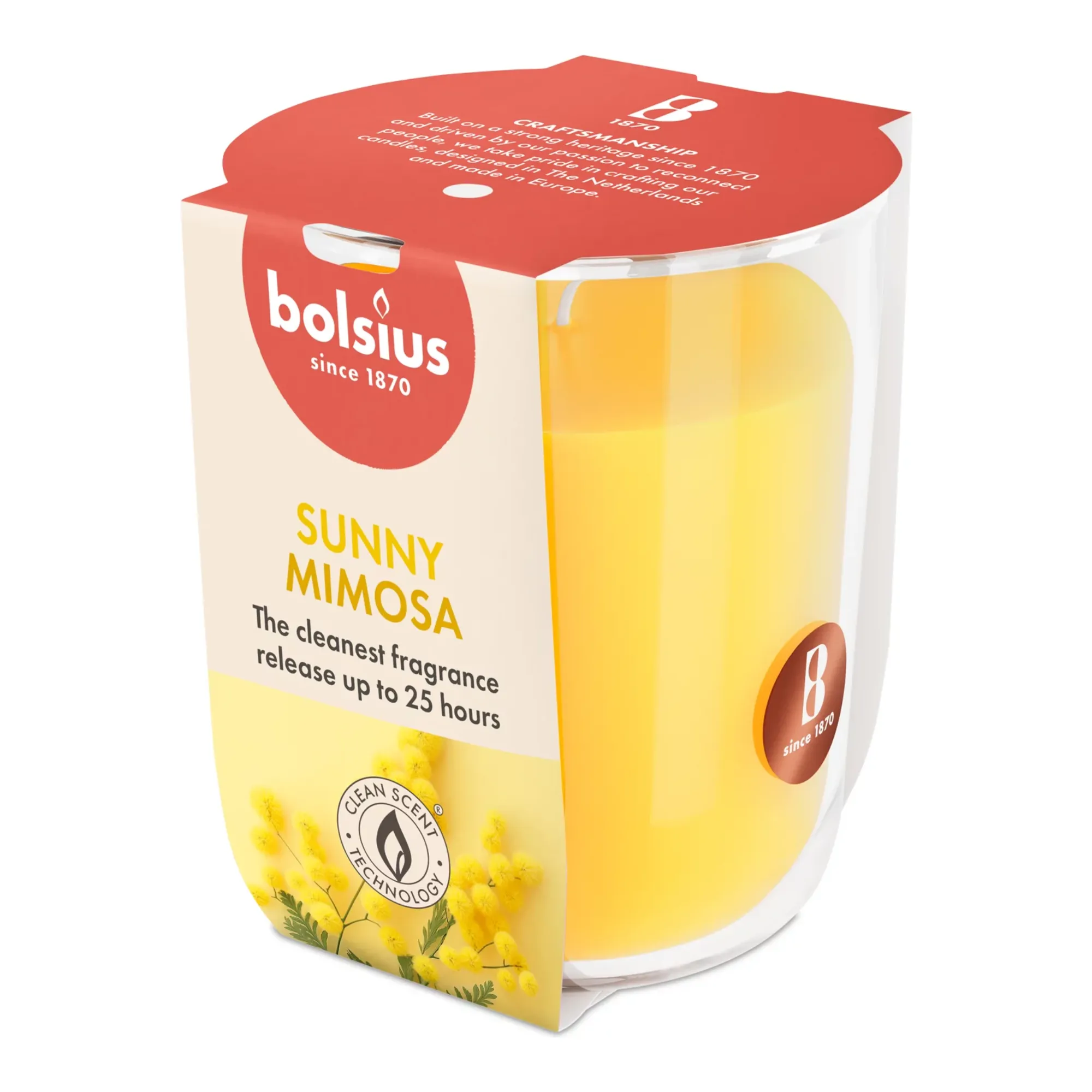 Bolsius Geurglas True Scents Mimosa Ø73x80 mm 25 uur (6 stuks)