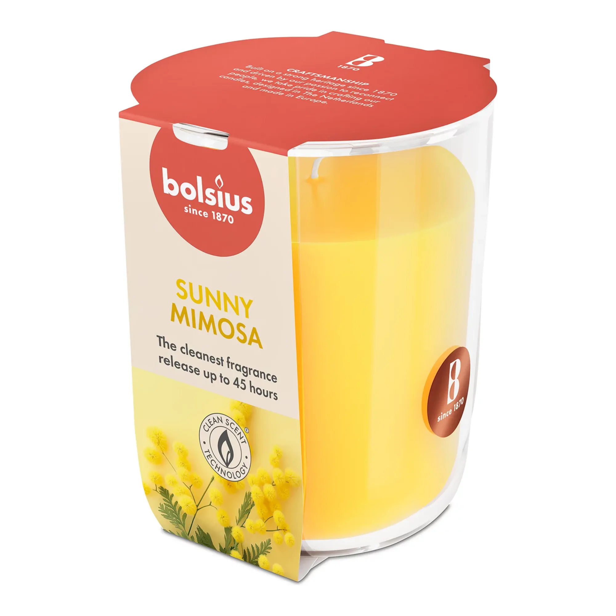 Bolsius Geurglas True Scents Mimosa Ø85x97 mm 45 uur (4 stuks)