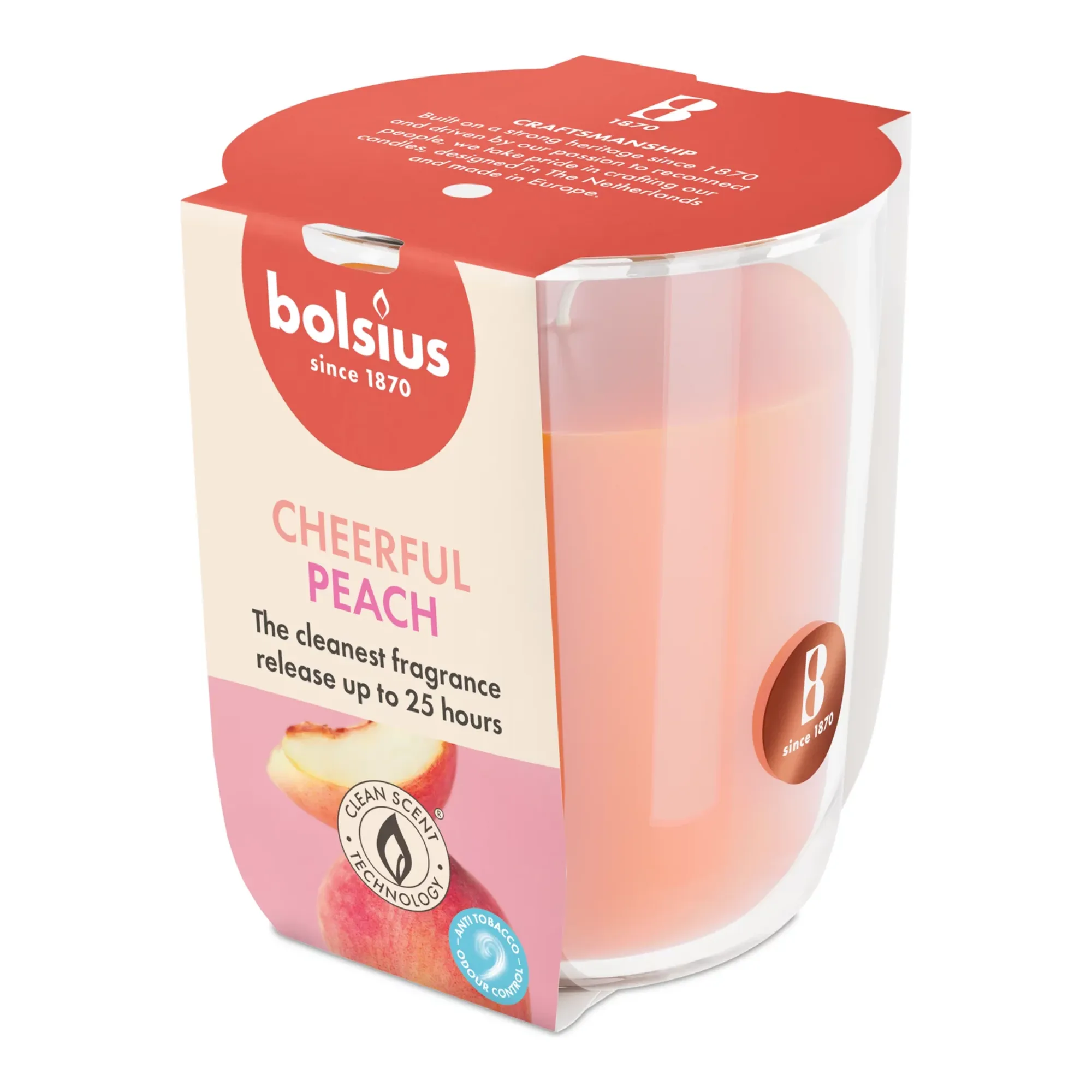 Bolsius Geurglas True Scents Peach Ø73x80 mm 25 uur (6 stuks)