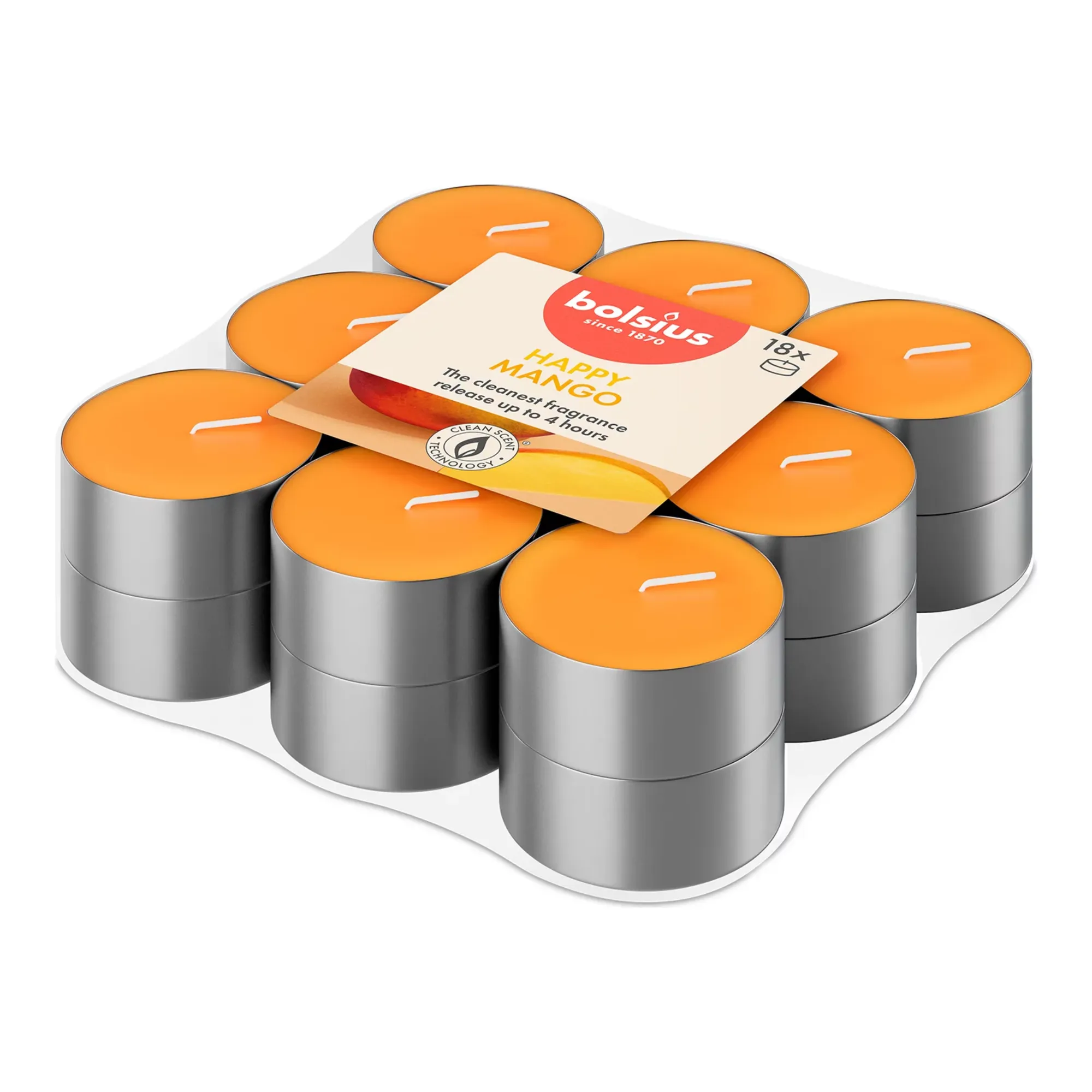 Bolsius Geurtheelichten True Scents Mango Ø38x18 mm 4 uur (8x 18 stuks)