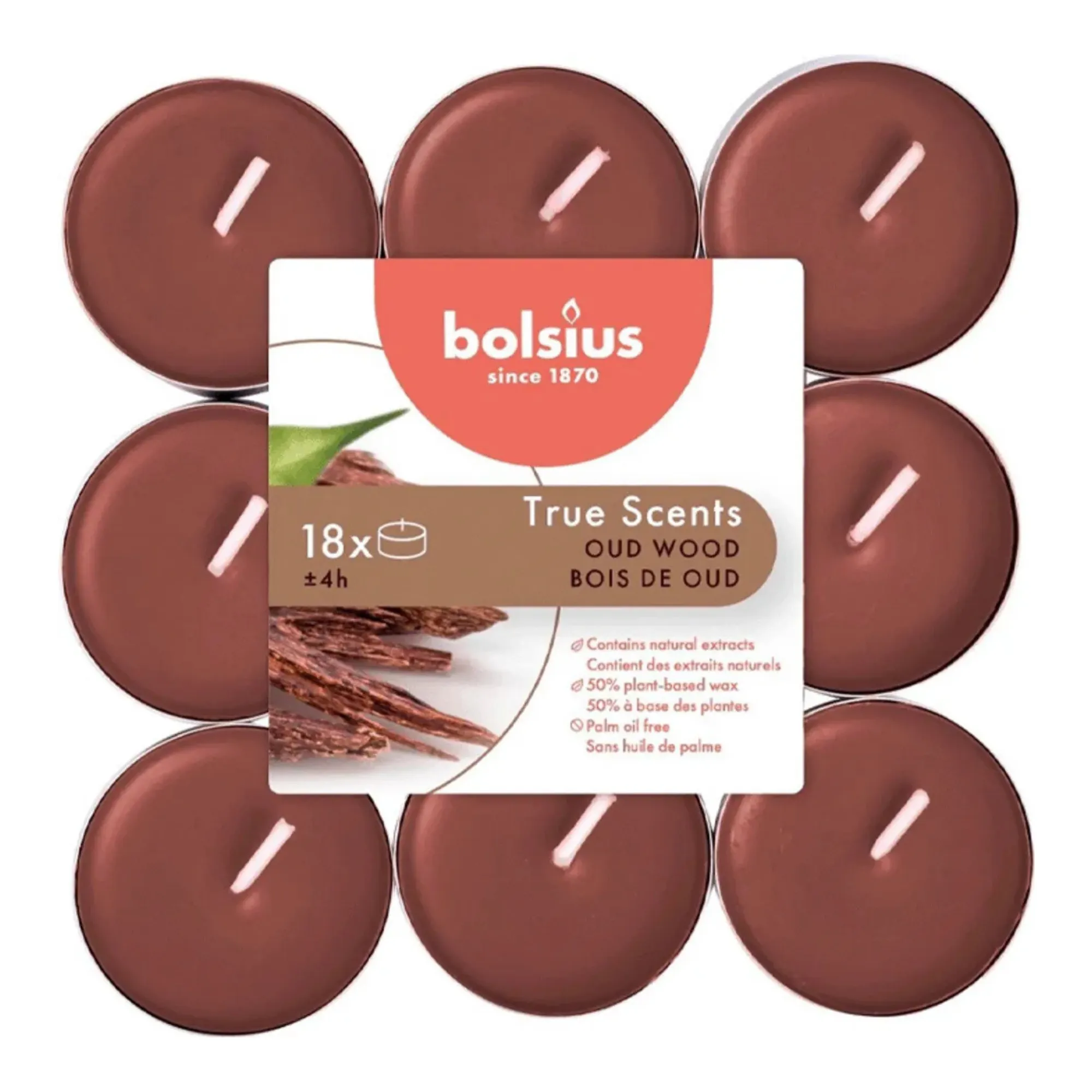 Bolsius Geurtheelichten True Scents Oud Wood Ø38x18mm 4 uur (8x 18 stuks)