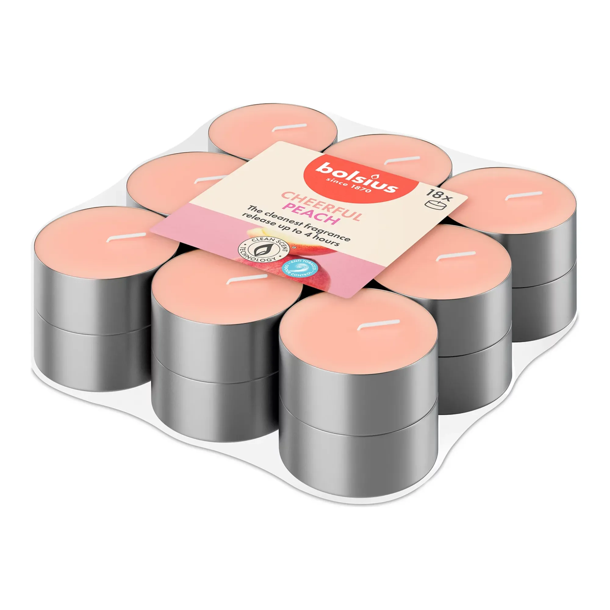Bolsius Geurtheelichten True Scents Peach Ø38x18 mm 4 uur (8x 18 stuks)