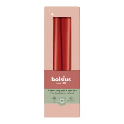 Bolsius Gotische Kaarsen Delicate Red Ø24x245 mm 7 uur (8x 4 stuks)