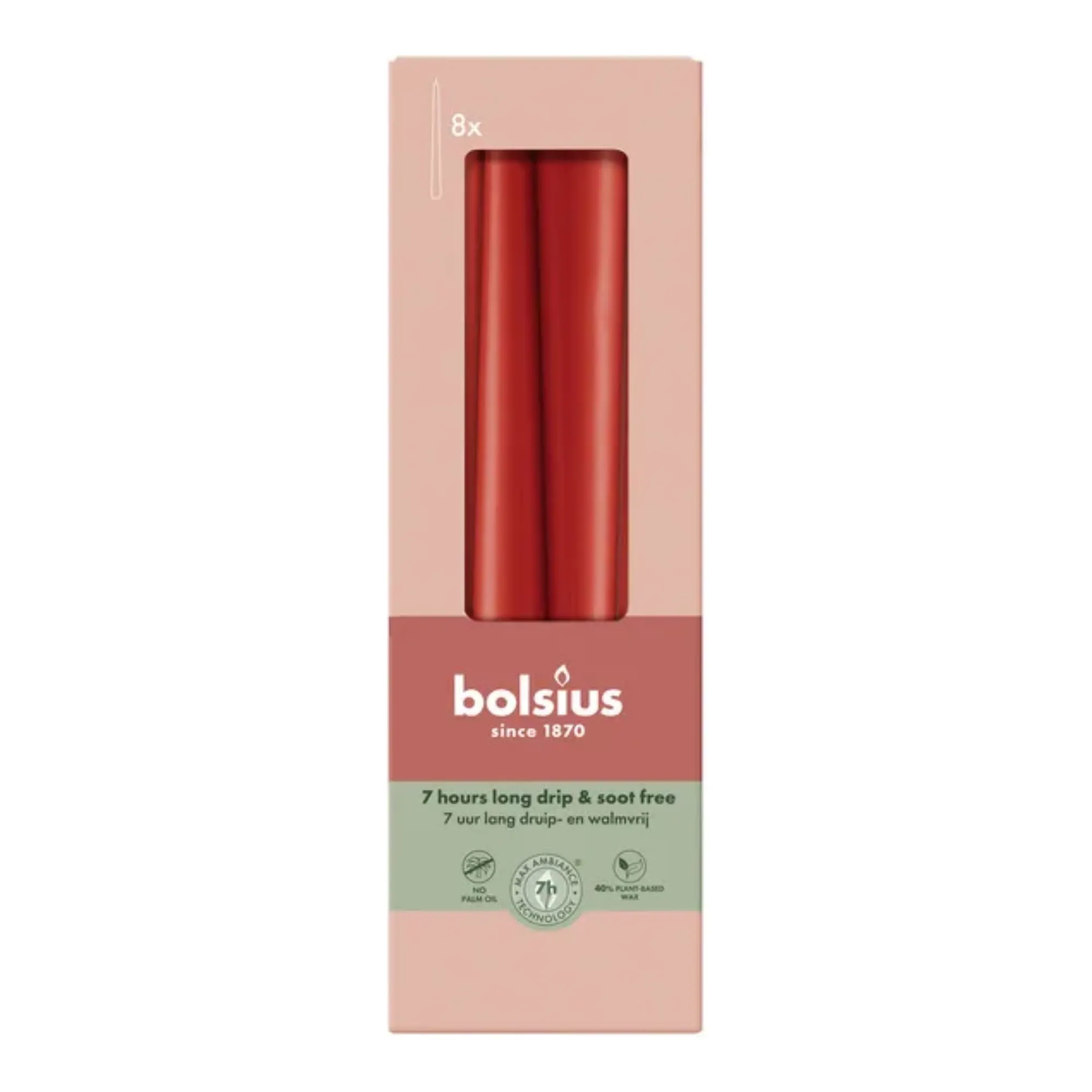Bolsius Gotische Kaarsen Delicate Red Ø24x245 mm 7 uur (8x 4 stuks)