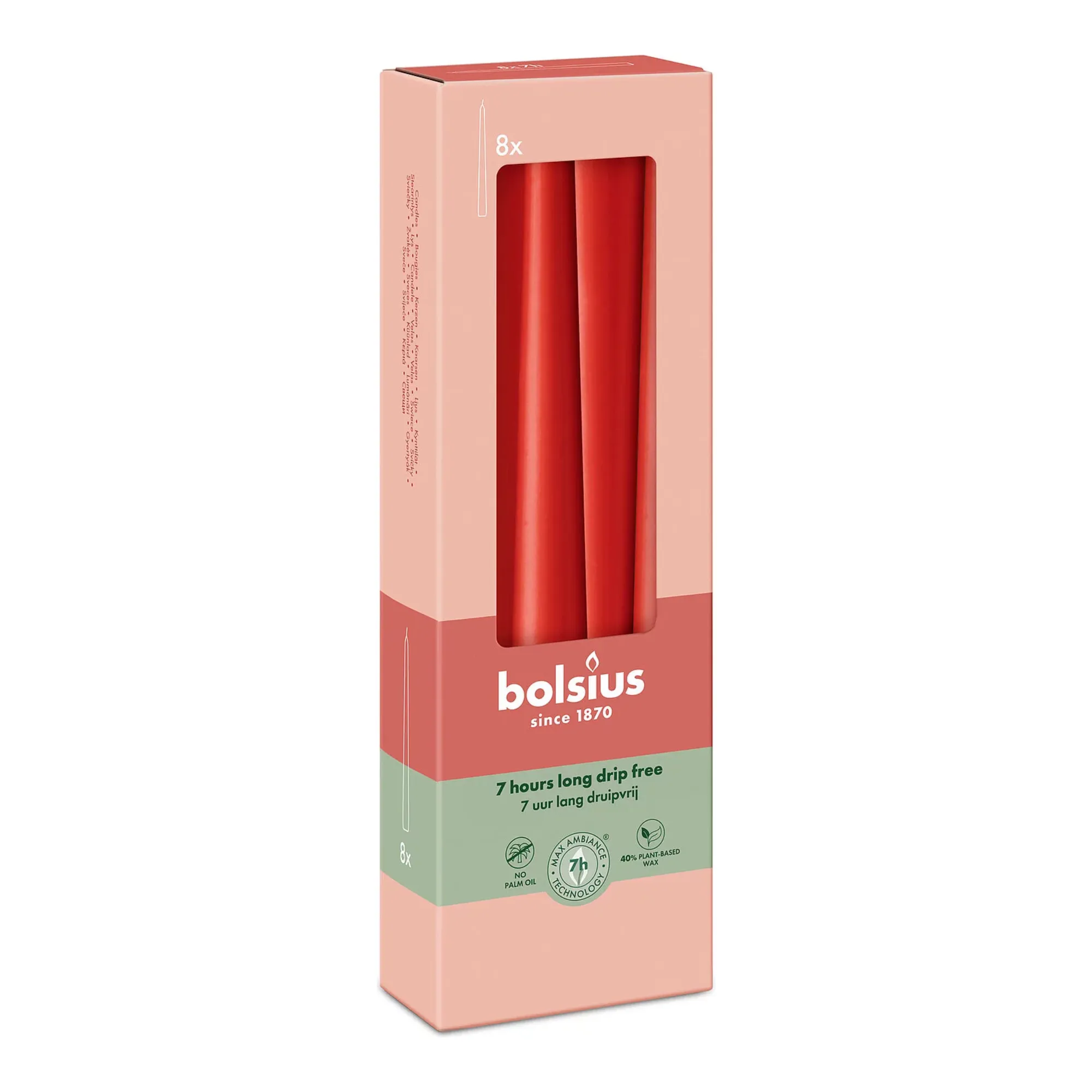 Bolsius Gotische Kaarsen Delicate Red Ø24x245 mm 7 uur (8x 4 stuks)