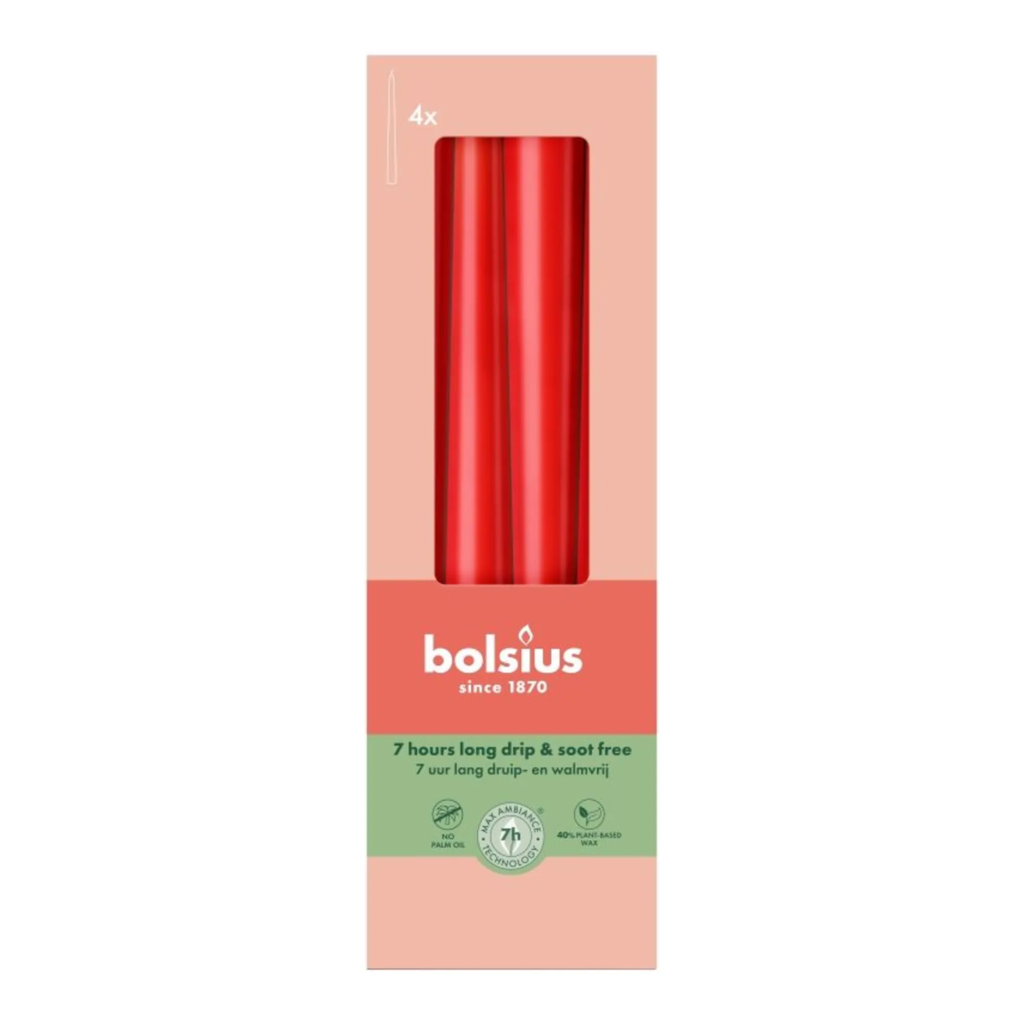 Bolsius Gotische Kaarsen Delicate Red Ø24x245 mm 7 uur (8x 4 stuks)