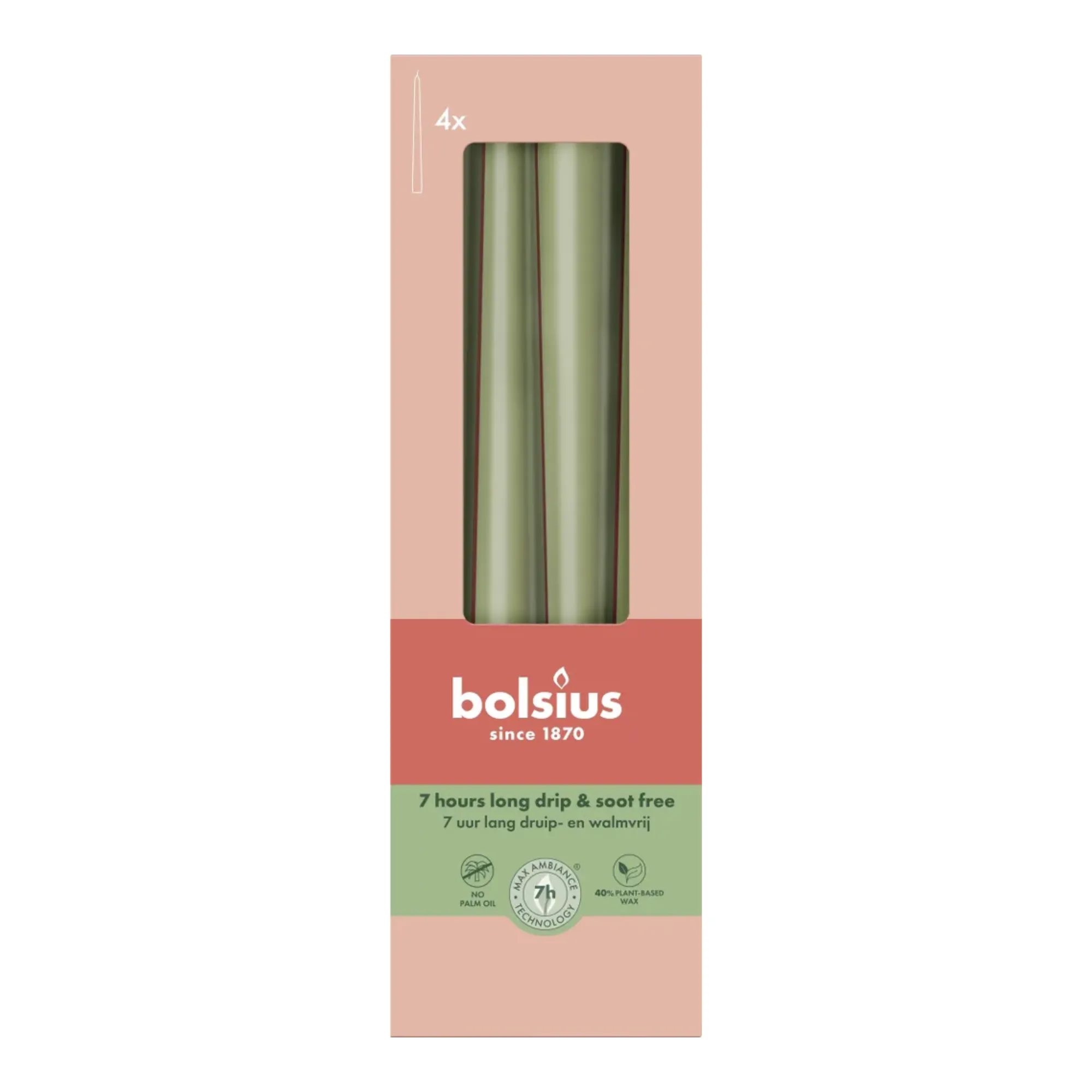 Bolsius Gotische Kaarsen Fresh Olive Ø24x245 mm 7 uur (8x 4 stuks)